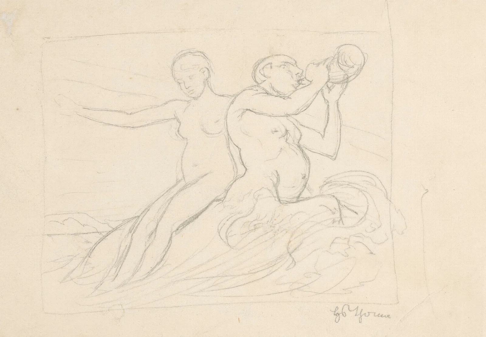Couple Of Tritons Wall Art by Hans Thoma - Canvas Print