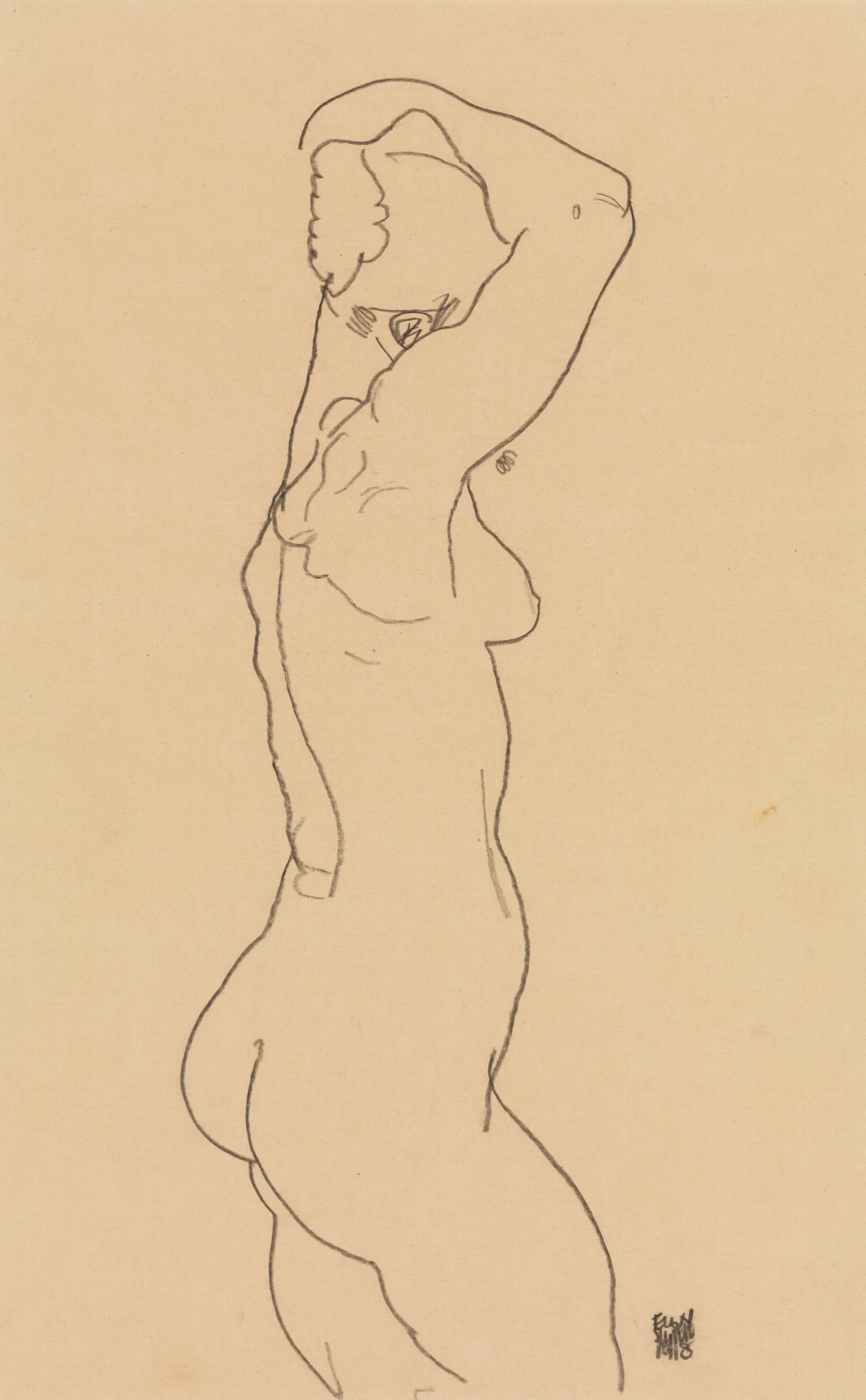 Standing Nude Facing Right Wall Art by Egon Schiele - Canvas Print