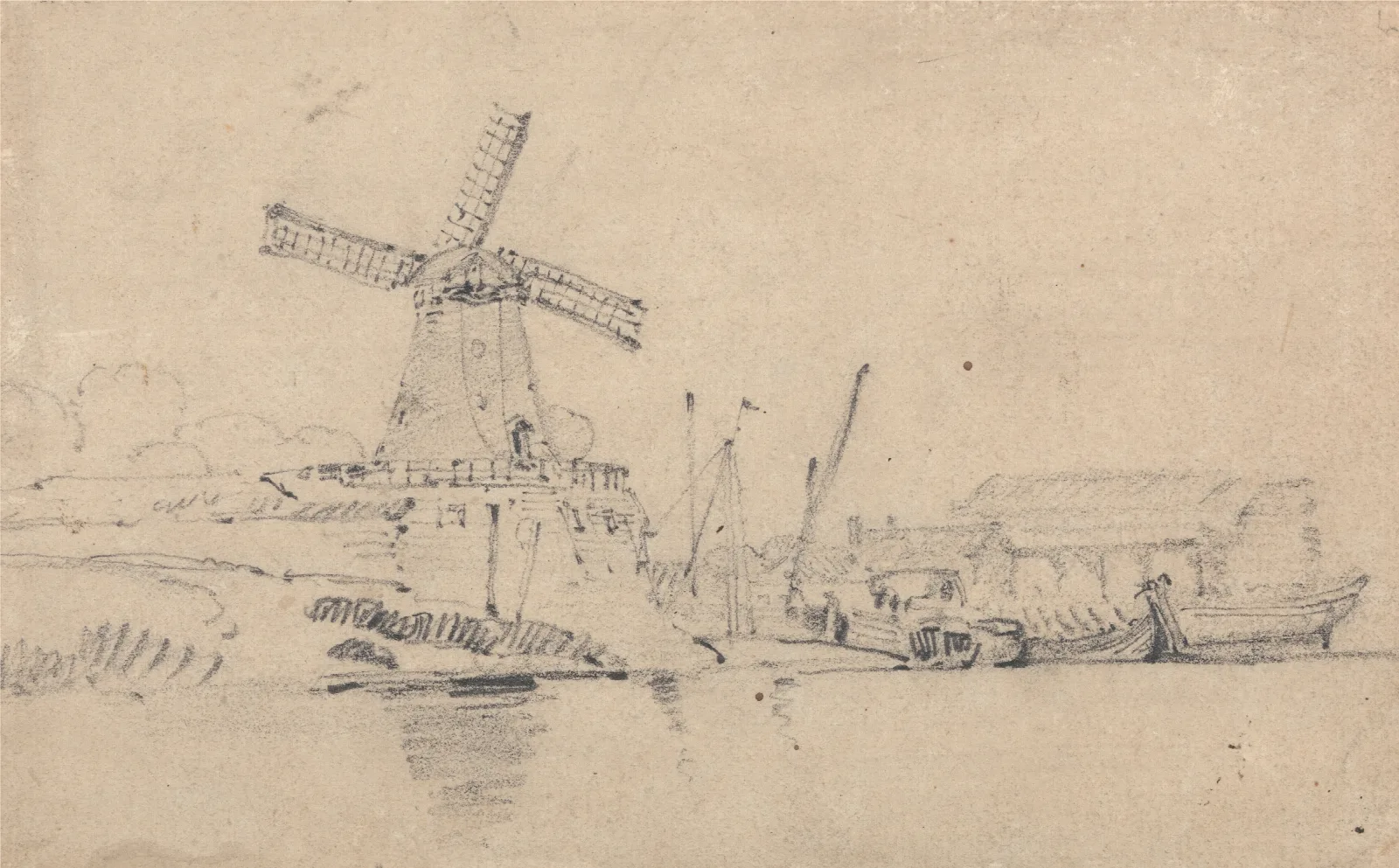 River And Windmill Wall Art by John Sell Cotman - Canvas Print