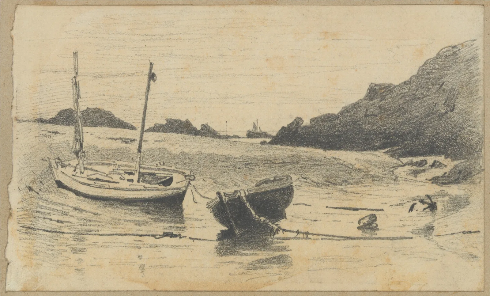 Two Small Boats Moored To Beach Wall Art by John Singer Sargent - Canvas Print