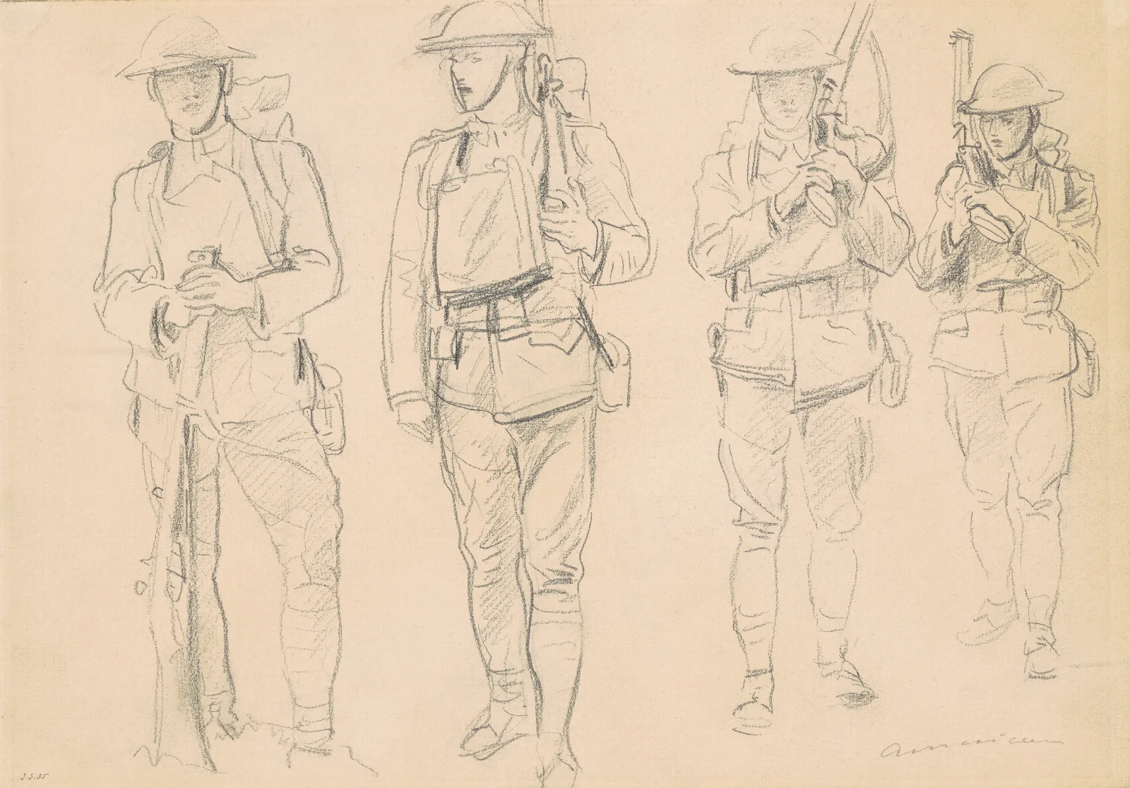 Studies For Entering The War Recto Wall Art by John Singer Sargent - Canvas Print