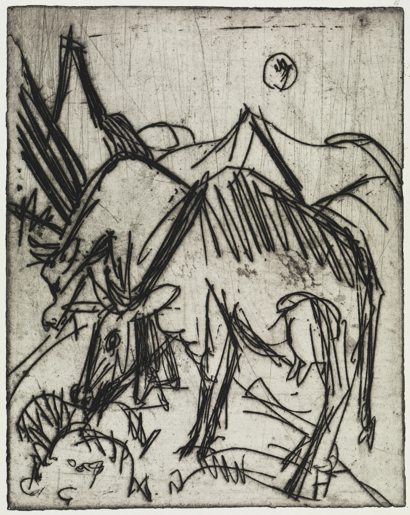 Im Mondschein Weidende Kuhe Wall Art by Ernst Ludwig Kirchner - Canvas Print
