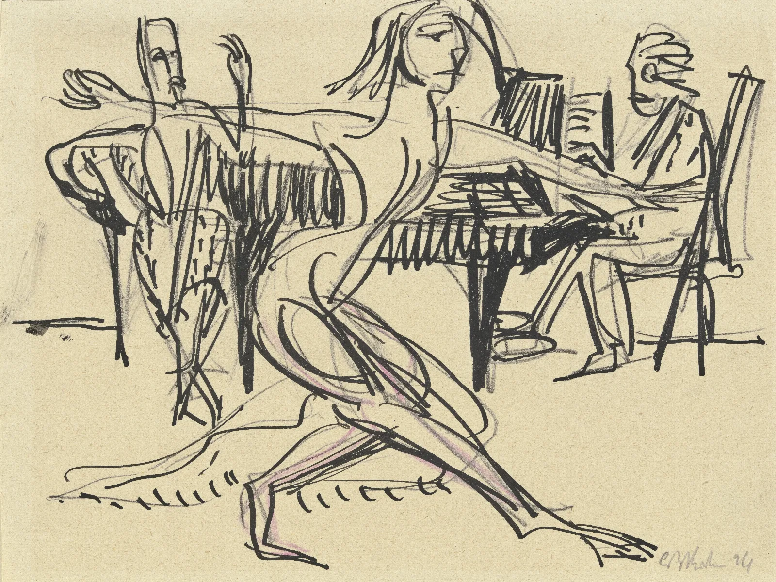 Tanzerin Vor Einem Flugel Wall Art by Ernst Ludwig Kirchner - Canvas Print