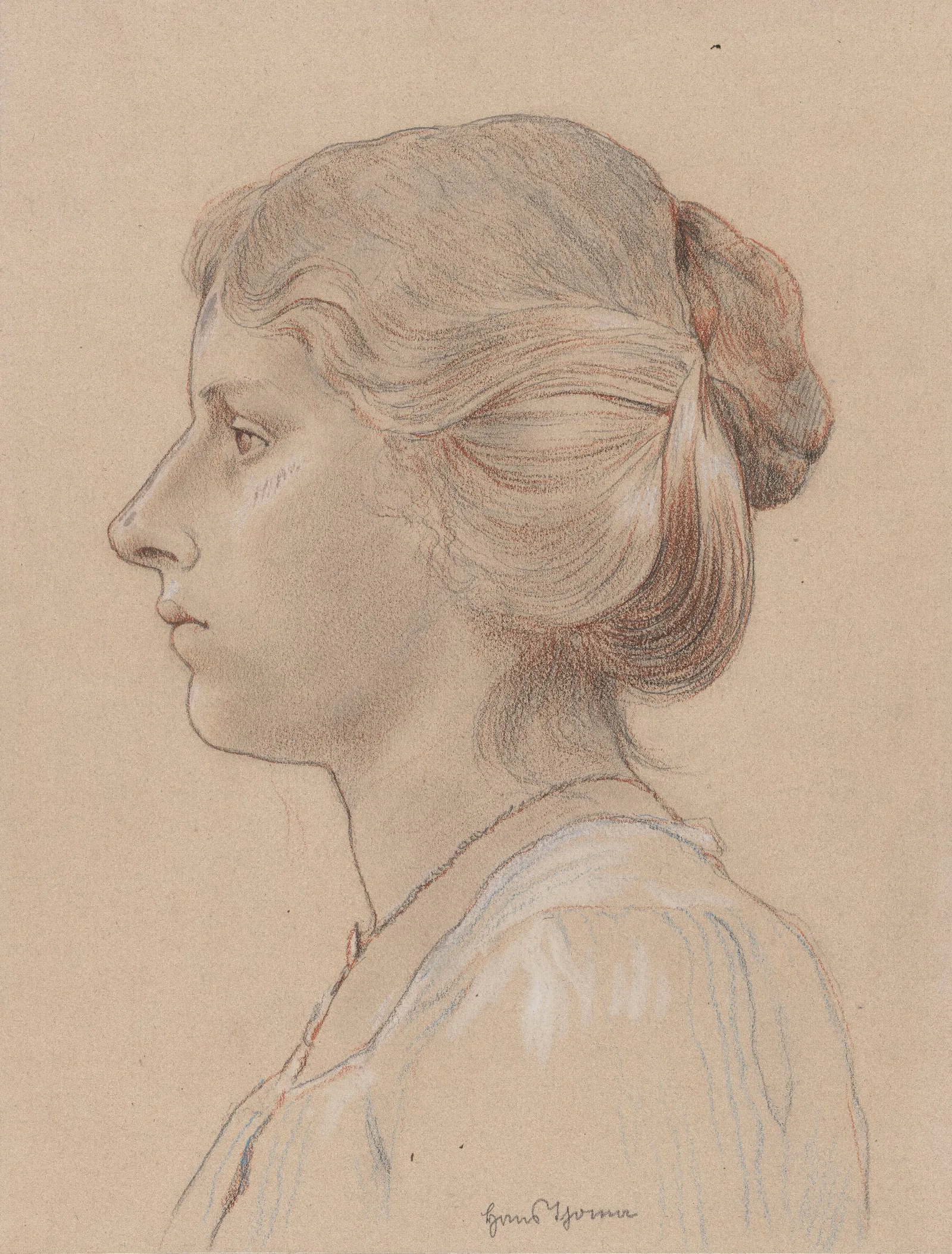 Bust Of A Young Woman In Profile Wall Art by Hans Thoma - Canvas Print
