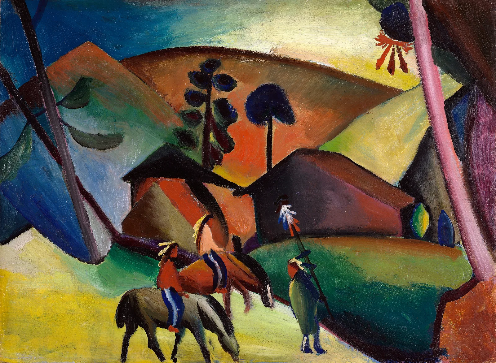 Indians On Horses Wall Art by August Macke - Canvas Print