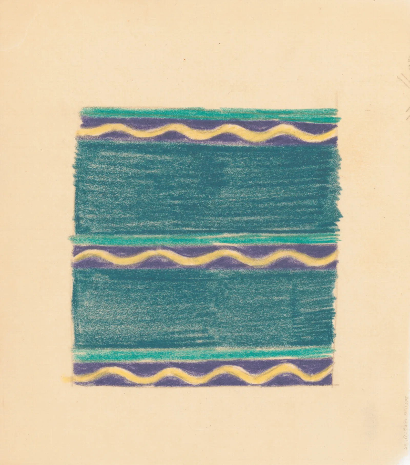 Miscellaneous Small Sketches For Inlaid Table Tops Design With Green Lines And Yellow Wave Motif Wall Art by Winold Reiss - Canvas Print