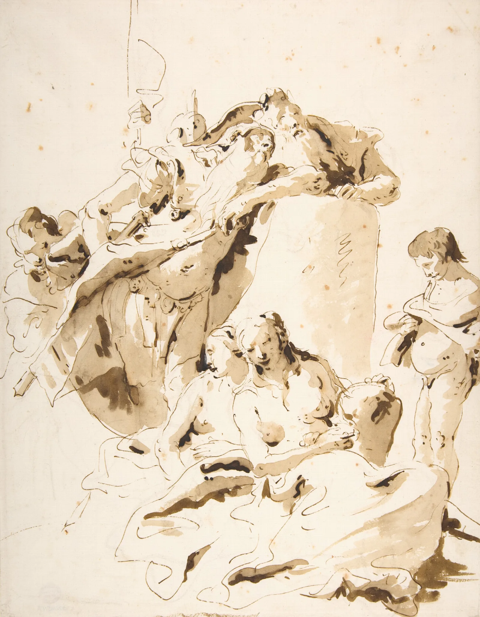 Scherzo Di Fantasia Standing Warrior And King With Five Attendants Wall Art by Giovanni Battista Tiepolo - Canvas Print