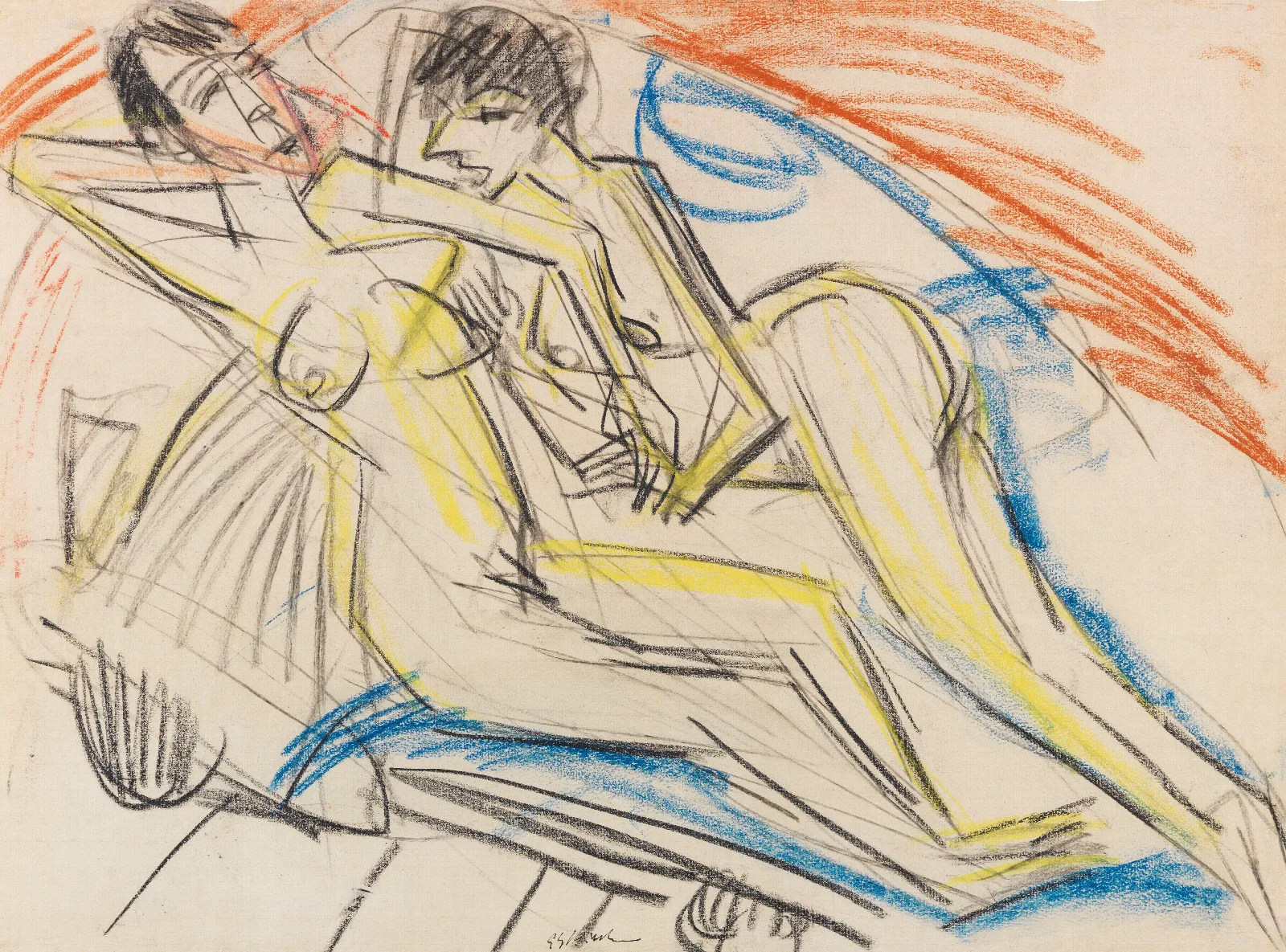 Zwei Nackte Madchen Auf Dem Bett Wall Art by Ernst Ludwig Kirchner - Canvas Print
