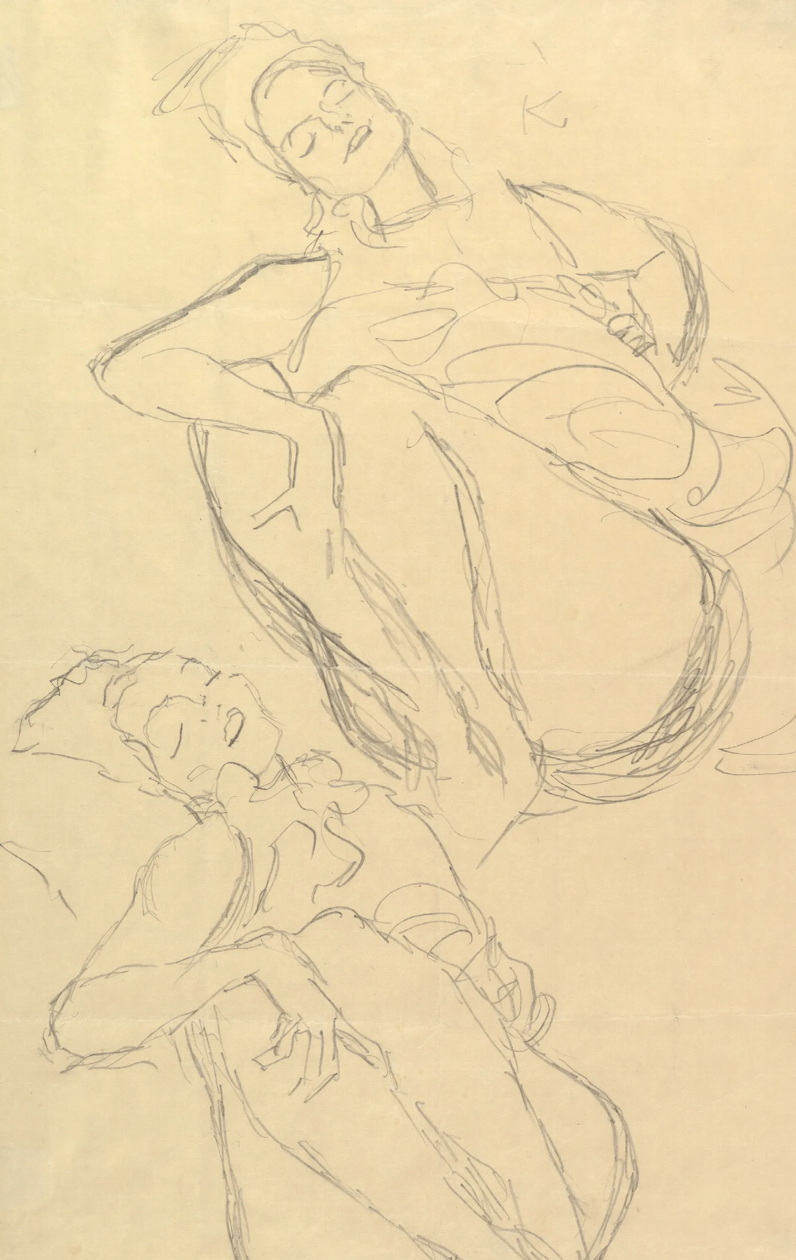 Two Studies For A Crouching Woman Wall Art by Gustav Klimt - Canvas Print