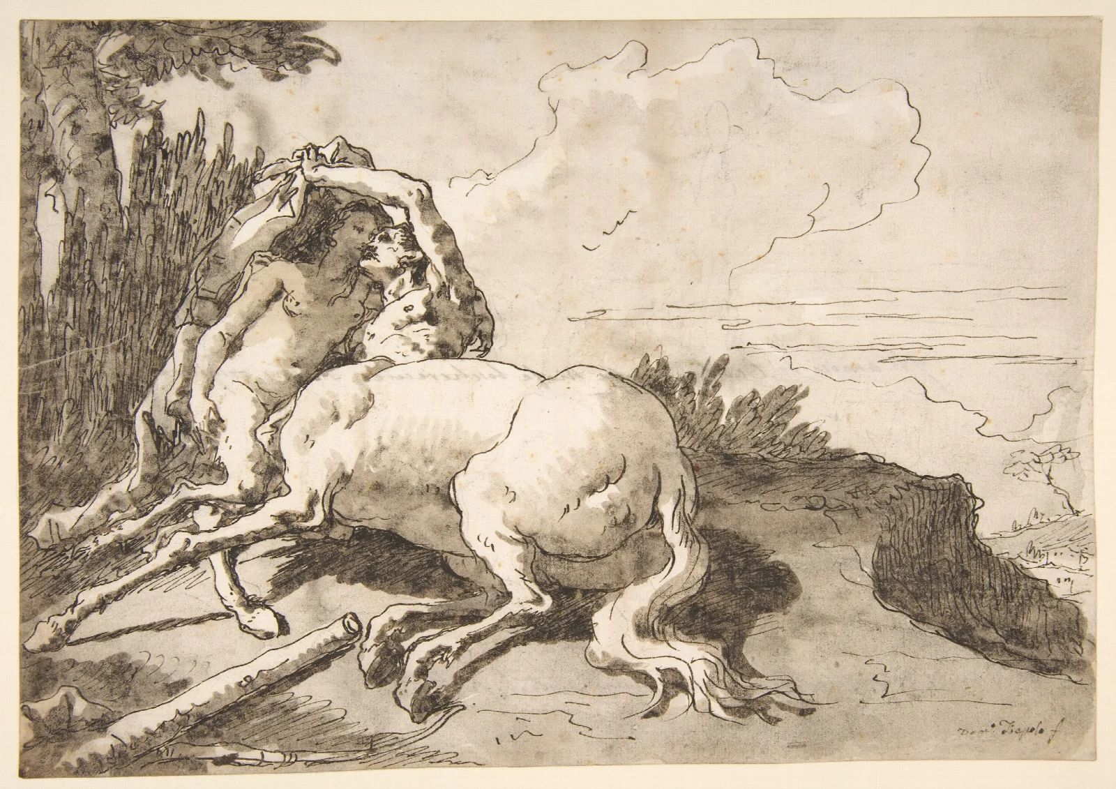 Centaur Embracing A Satyress Wall Art by Giovanni Domenico Tiepolo - Canvas Print