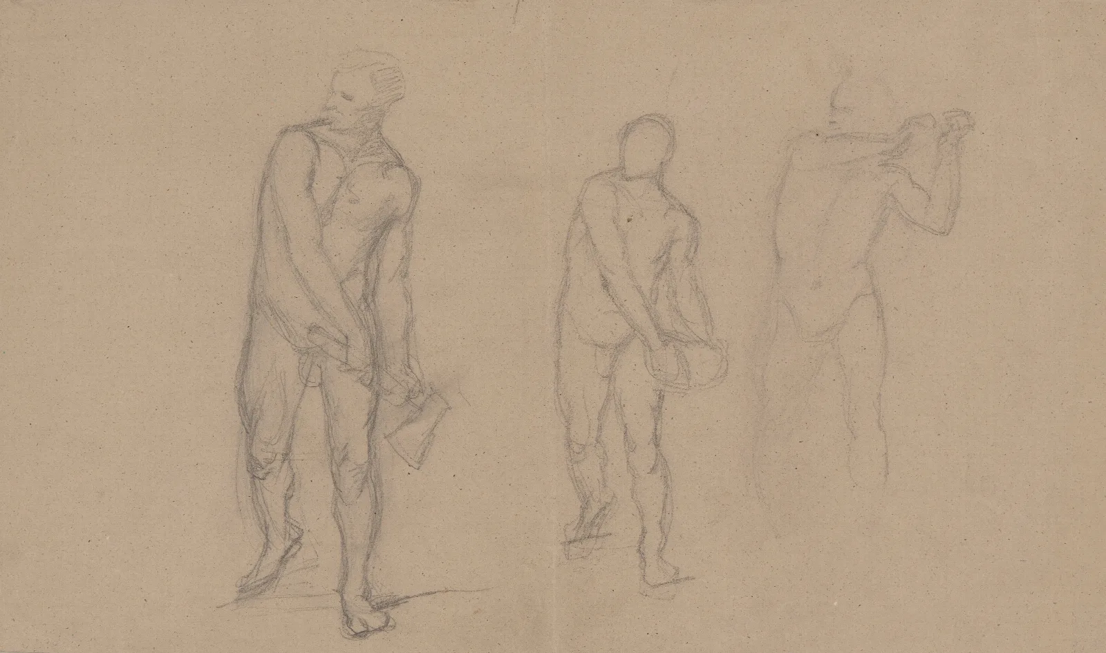 Three Sketches Of Male Nudes For The Painting Martyrdom Of St Matthias Wall Art by Józef Simmler - Canvas Print