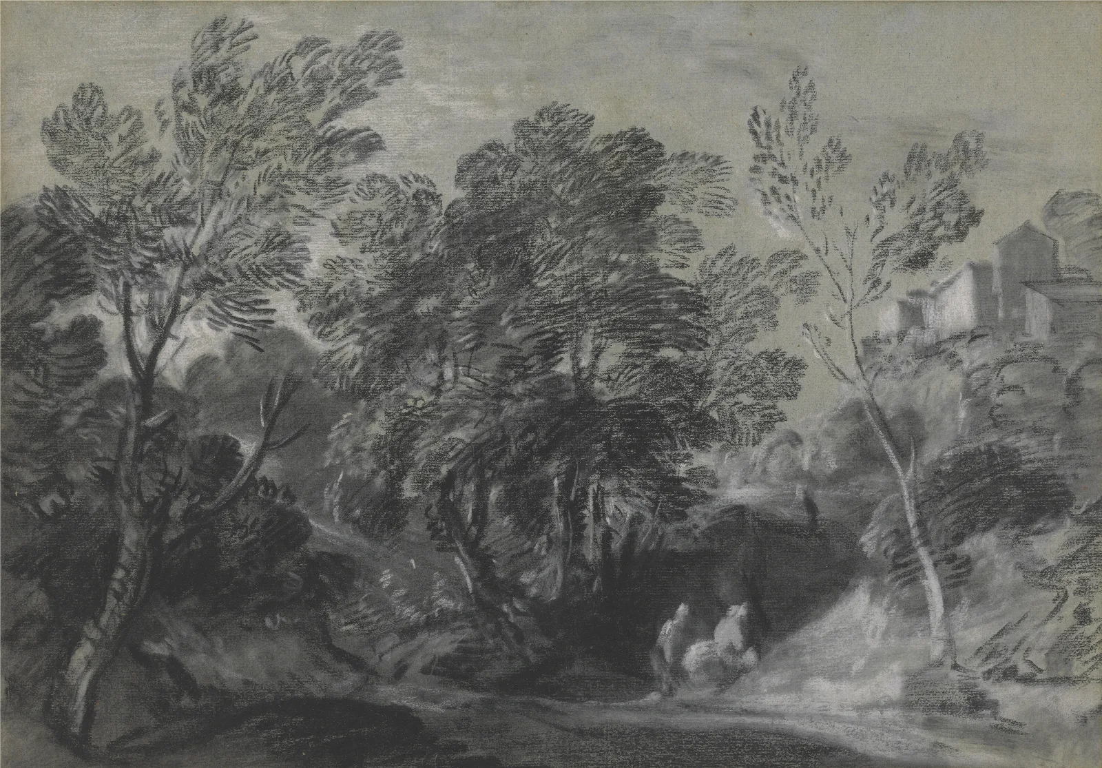 Wooded Landscape With Figures And Houses On The Hill Wall Art by Thomas Gainsborough - Canvas Print