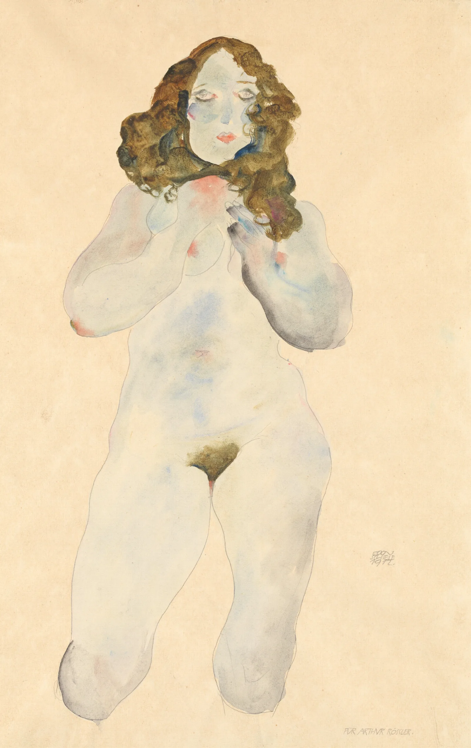 Kniender Weiblicher Akt Wall Art by Egon Schiele - Canvas Print