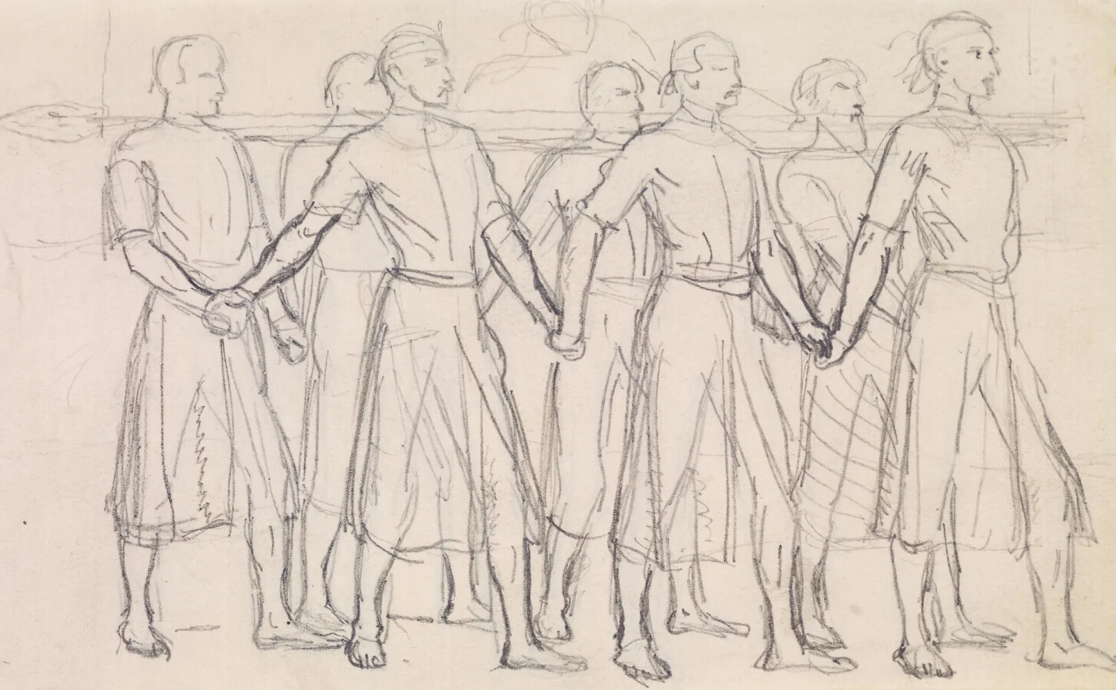 The Head Of Bran By George Meredith Study Of Seven Princes Carrying The Head Of Bran Wall Art by Sir John Everett Millais - Canvas Print
