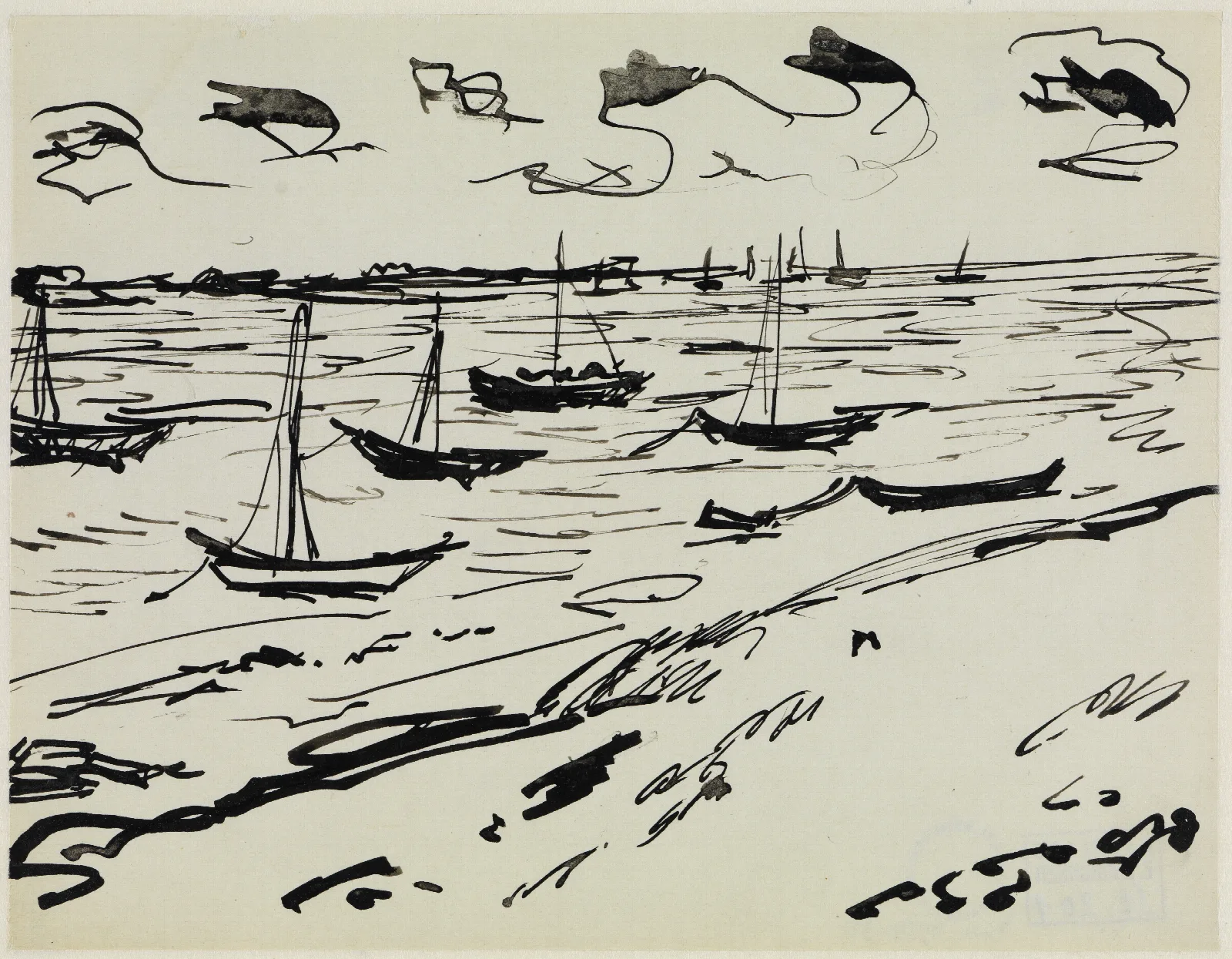 Verankerte Fischerboote Fehmarn Wall Art by Ernst Ludwig Kirchner - Canvas Print
