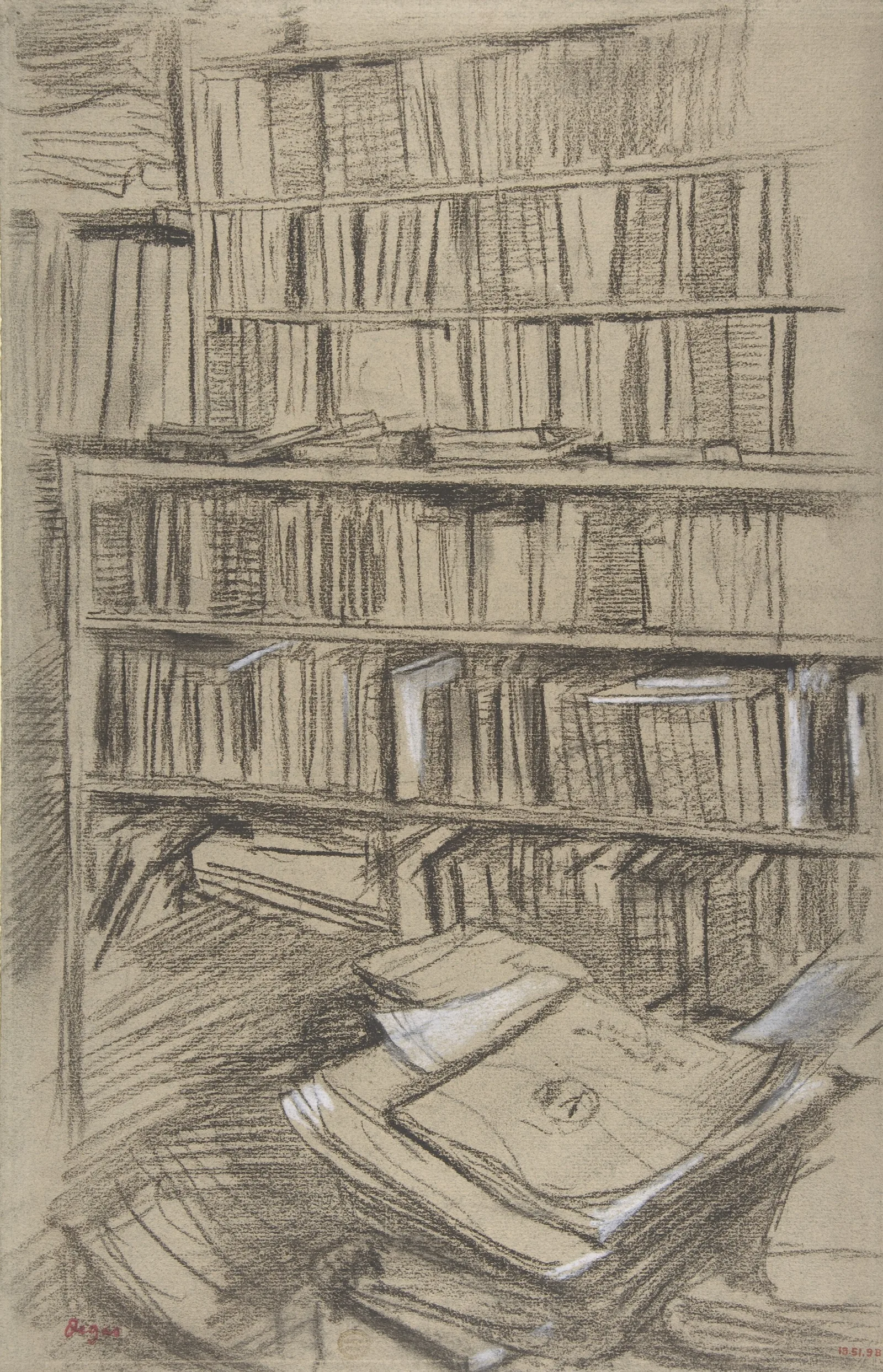Bookshelves Study For Edmond Duranty Wall Art by Edgar Degas - Canvas Print