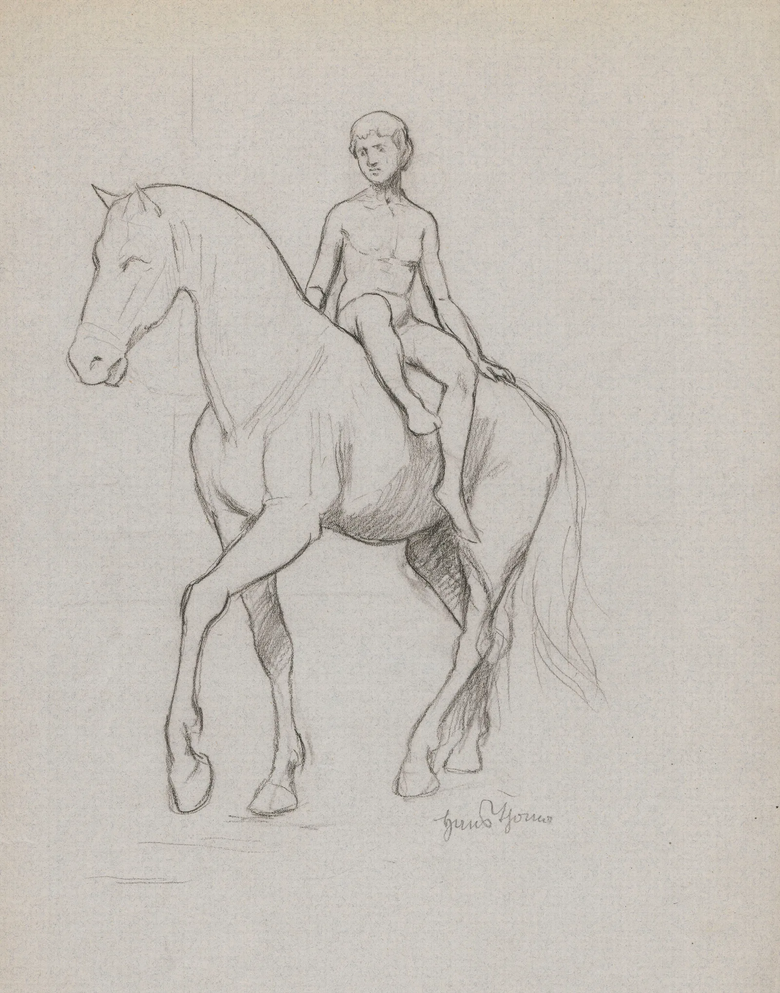 Naked Young Man On Horseback Wall Art by Hans Thoma - Canvas Print