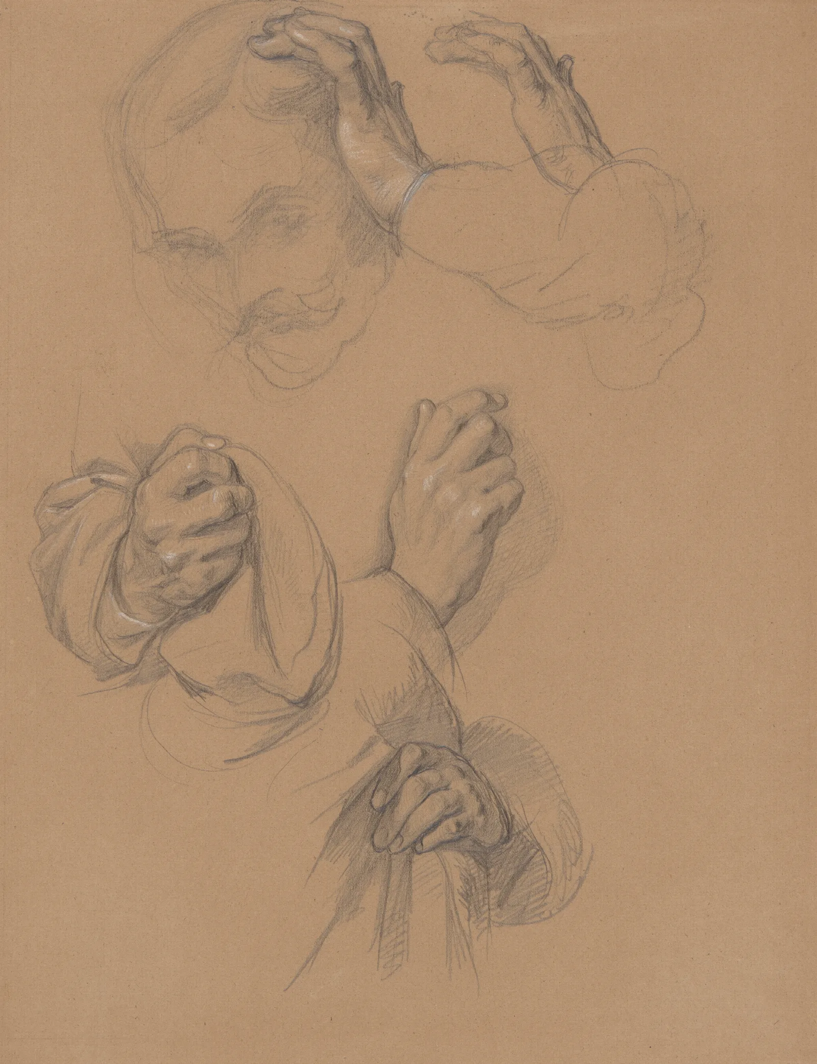 Sketch Of Head And Studies Of Hands Of Gniewosz Of Dalewice Studies Of Jagiellos Hands For The Painting Queen Jadwigas Oath Wall Art by Józef Simmler - Canvas Print