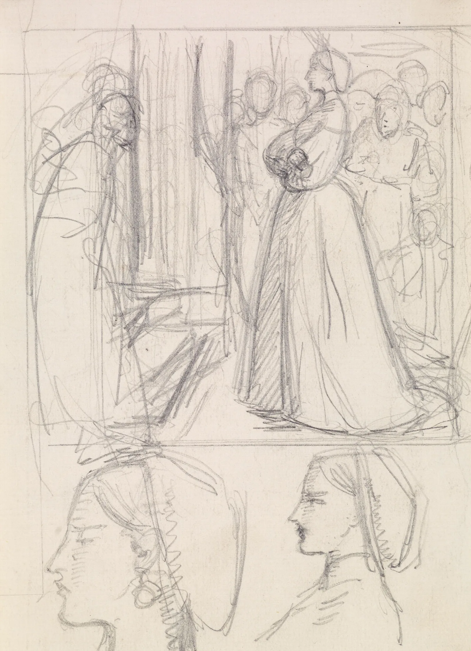 Christina Rossettis Maude Clare Figure And Head Studies 2 Wall Art by Sir John Everett Millais - Canvas Print