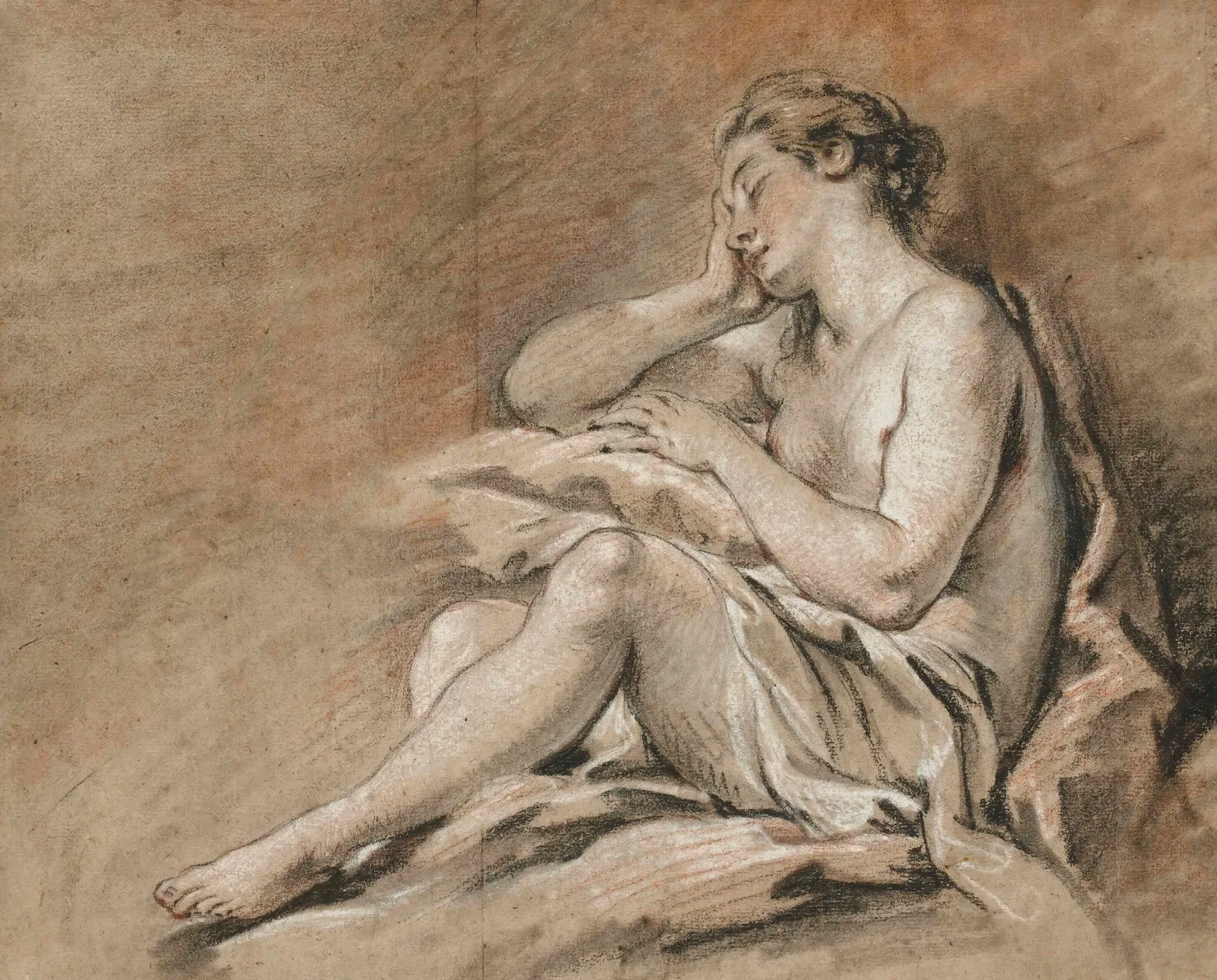 Etude De Jeune Femme Endormie Wall Art by François Boucher - Canvas Print