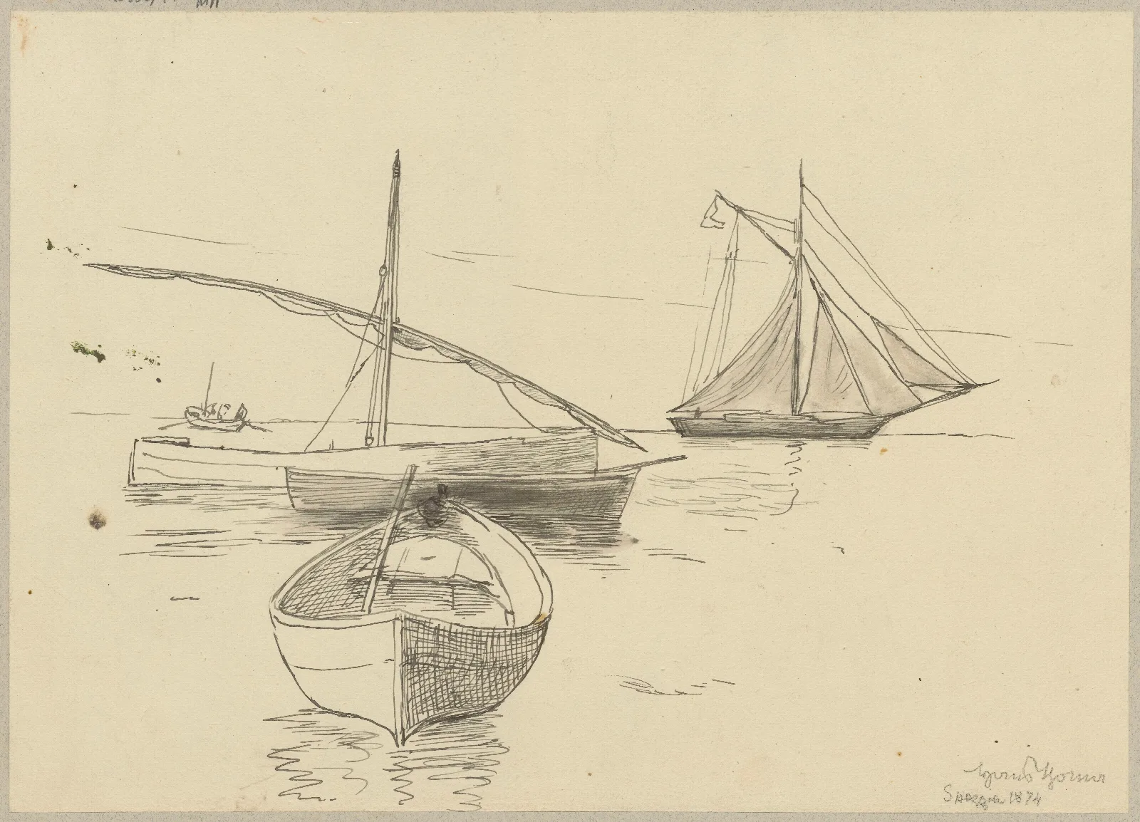 Boat And Sailing Boats On The Coast In La Spezzia Liguria Wall Art by Hans Thoma - Canvas Print