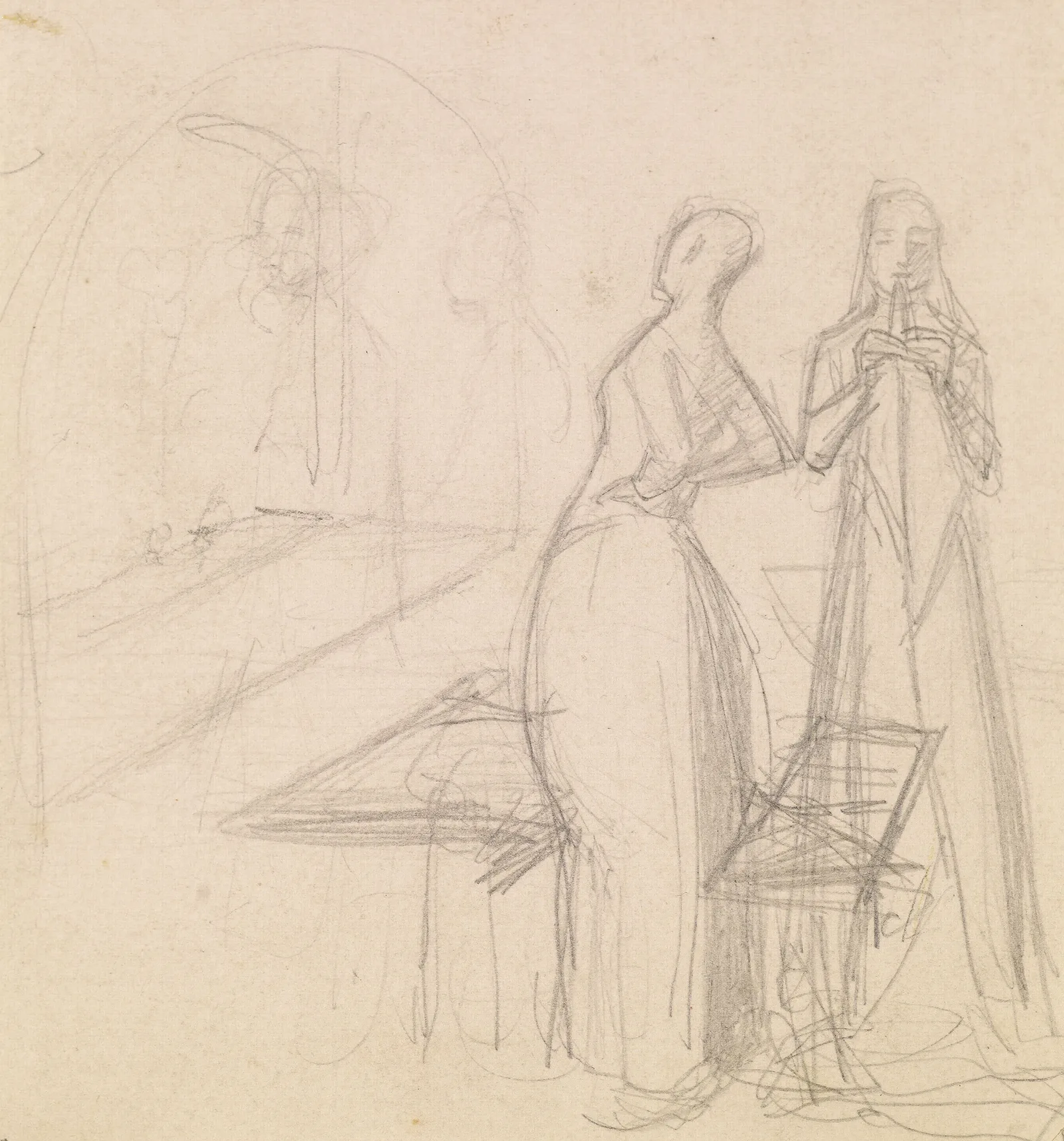Mariana Figure Sketch And Sketch Of A Woman Folding Cloth Wall Art by Sir John Everett Millais - Canvas Print