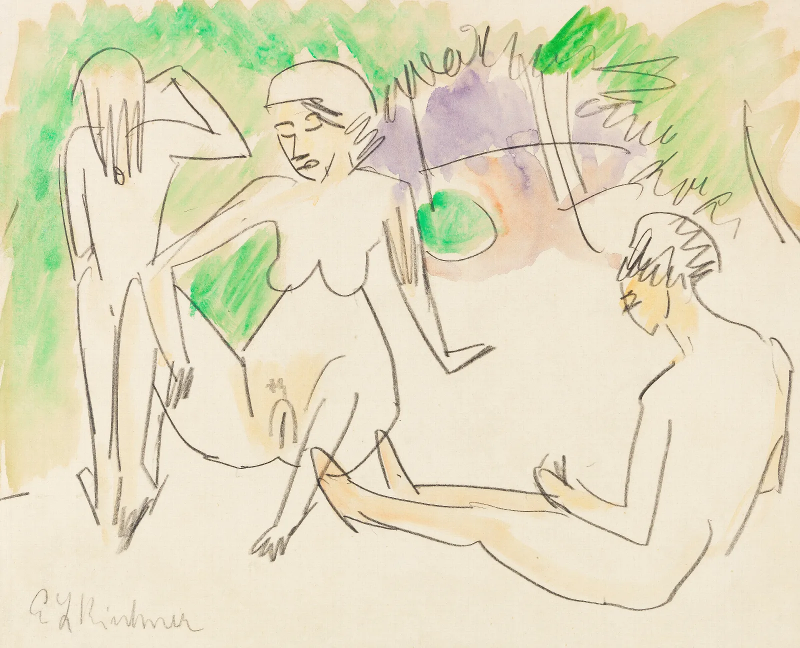 Drei Frauenakte Wall Art by Ernst Ludwig Kirchner - Canvas Print
