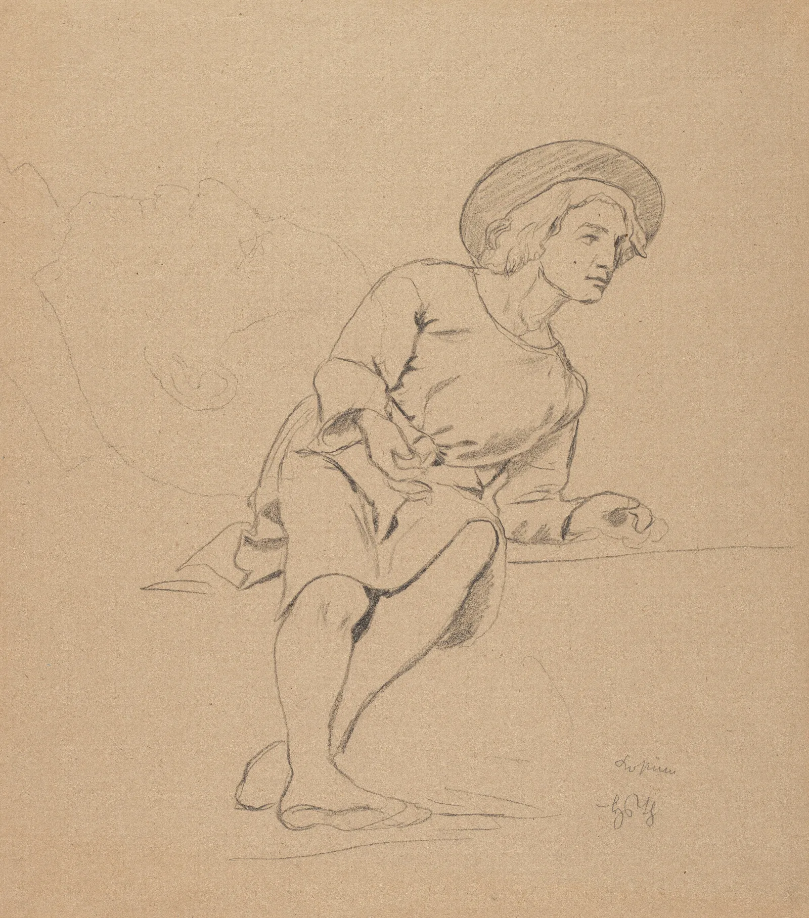 Study Of A Sitting Man In A Hat And A Male Head In Profile Wall Art by Hans Thoma - Canvas Print