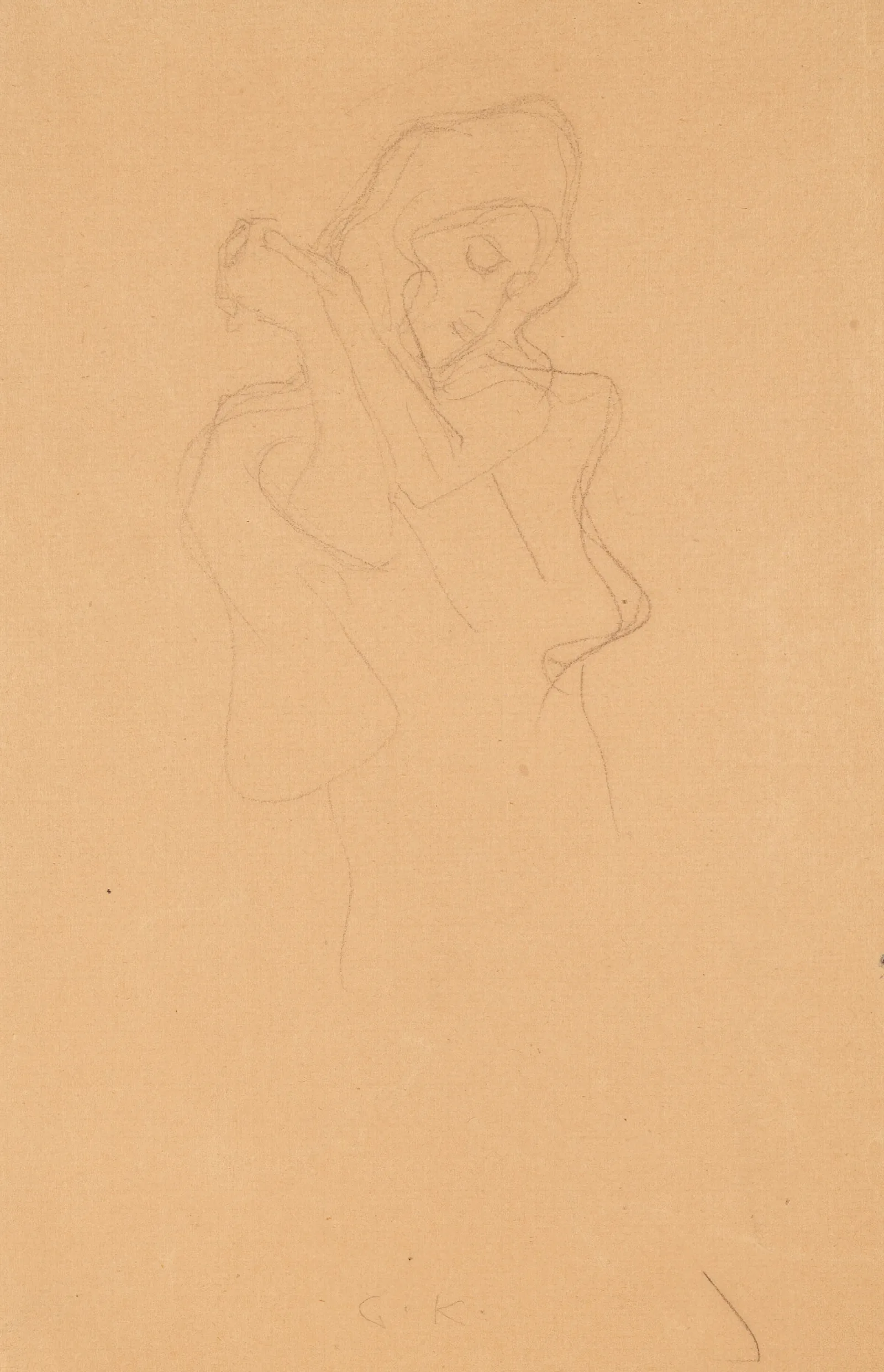 Bekleidete Figur Nach Rechts Dressed Figure To The Right Wall Art by Gustav Klimt - Canvas Print