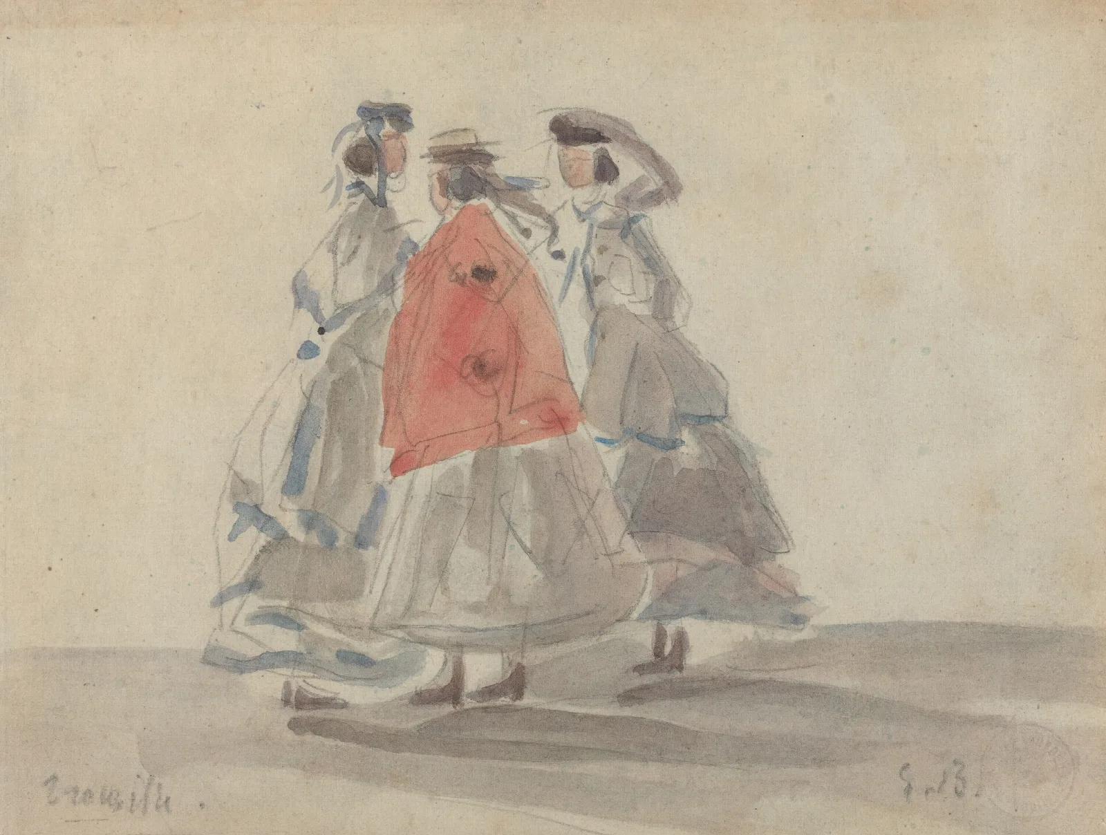 Three Women At Trouville Wall Art by Eugène Boudin - Canvas Print