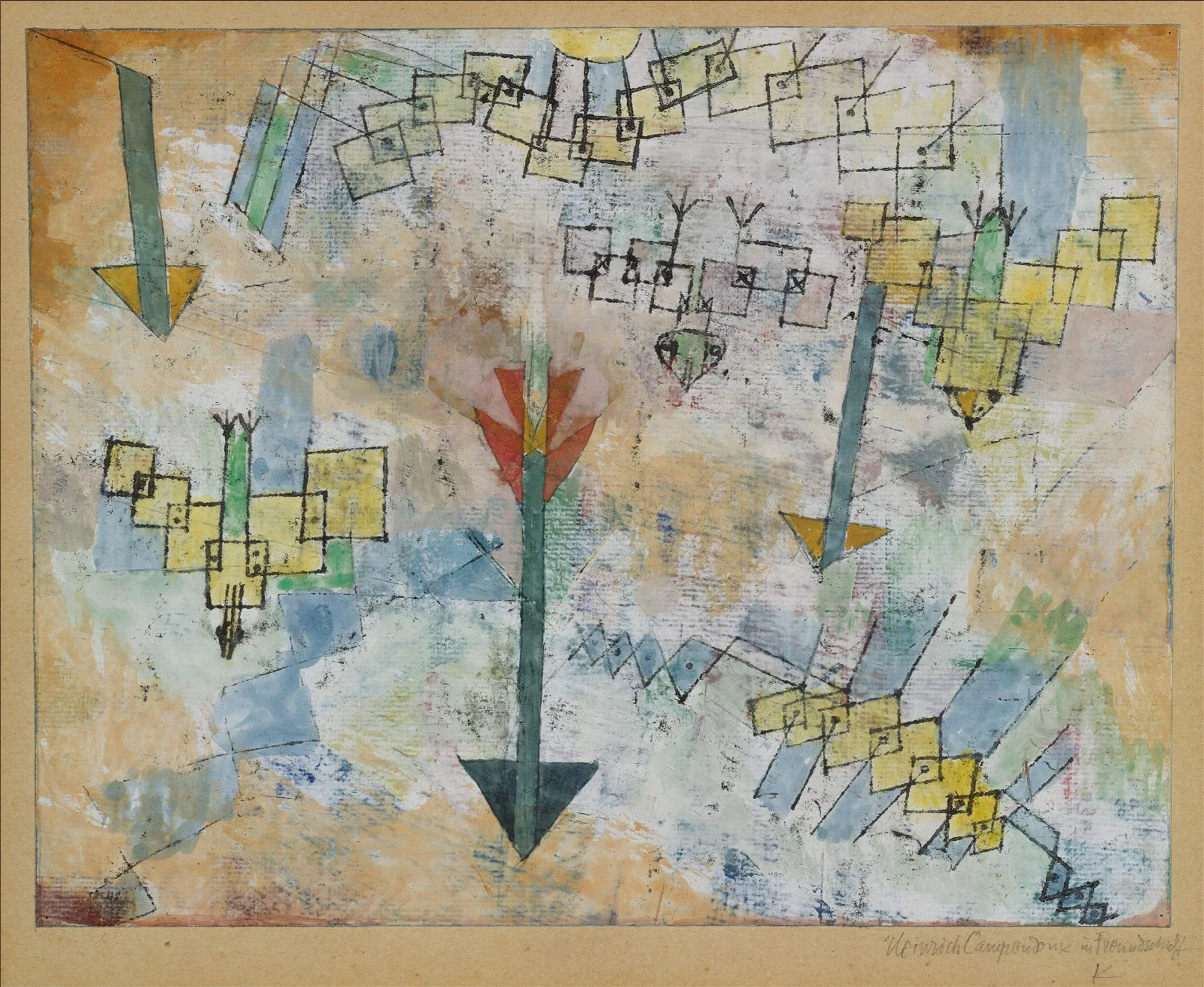 Birds Swooping Down And Arrows Wall Art by Paul Klee - Canvas Print