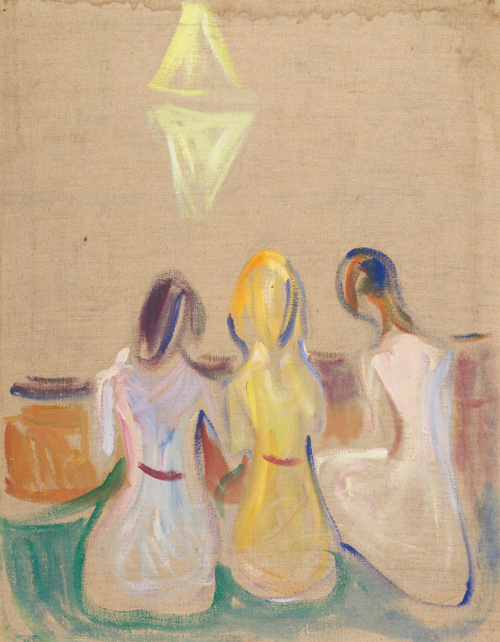 Three Seated Young Women Wall Art by Edvard Munch - Canvas Print