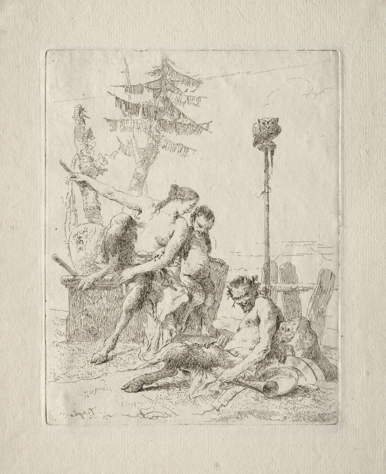Scherzi Di Fantasia The Happy Satyr And His Family Wall Art by Giovanni Battista Tiepolo - Canvas Print