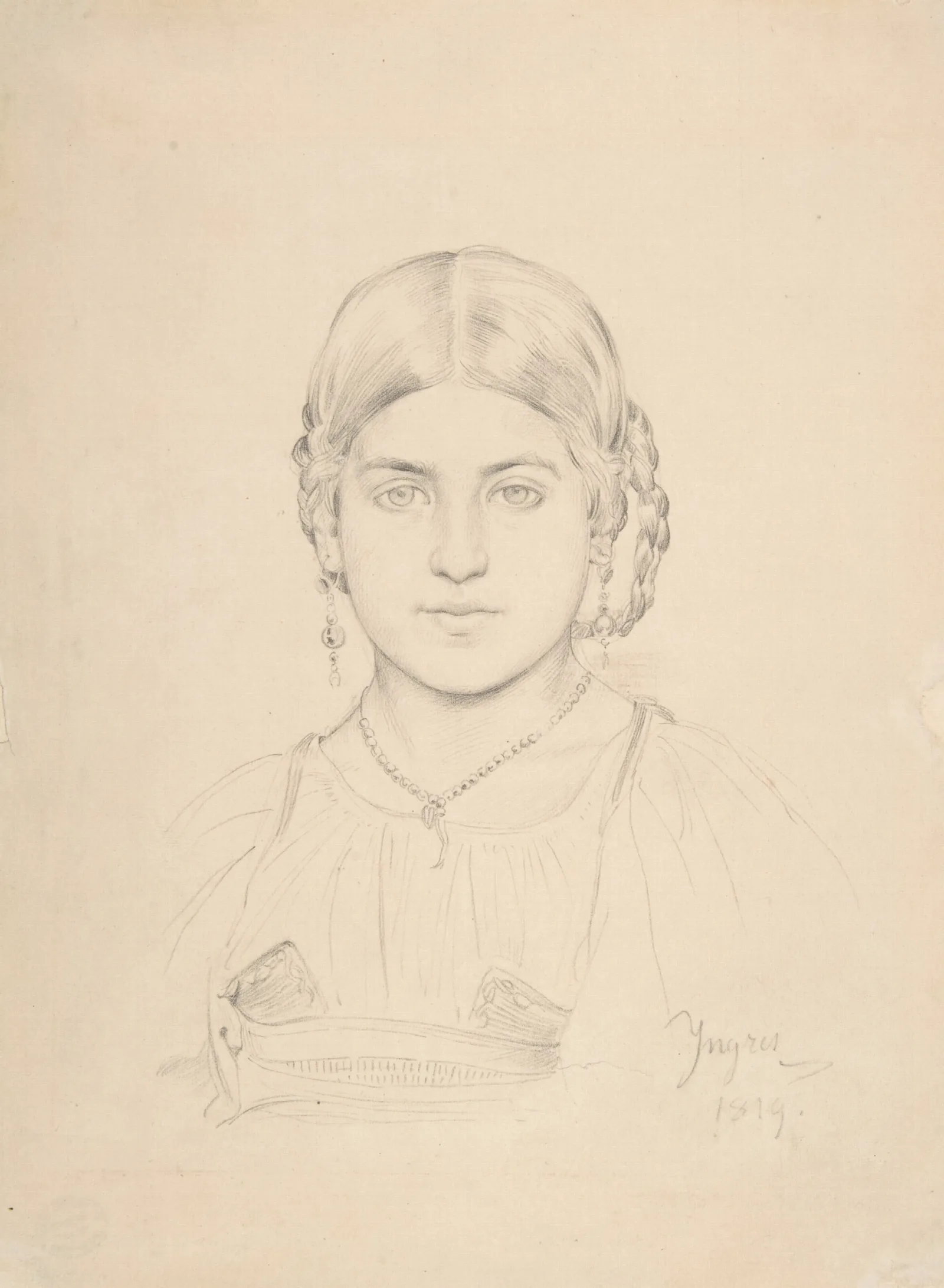 Bust Of A Gypsy Girl Wall Art by Jean Auguste Dominique Ingres - Canvas Print
