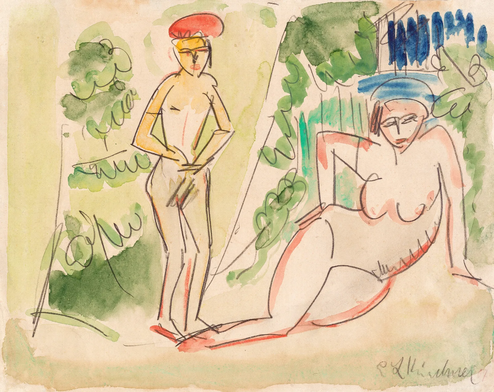 Two Bathers Near The Woods Wall Art by Ernst Ludwig Kirchner - Canvas Print