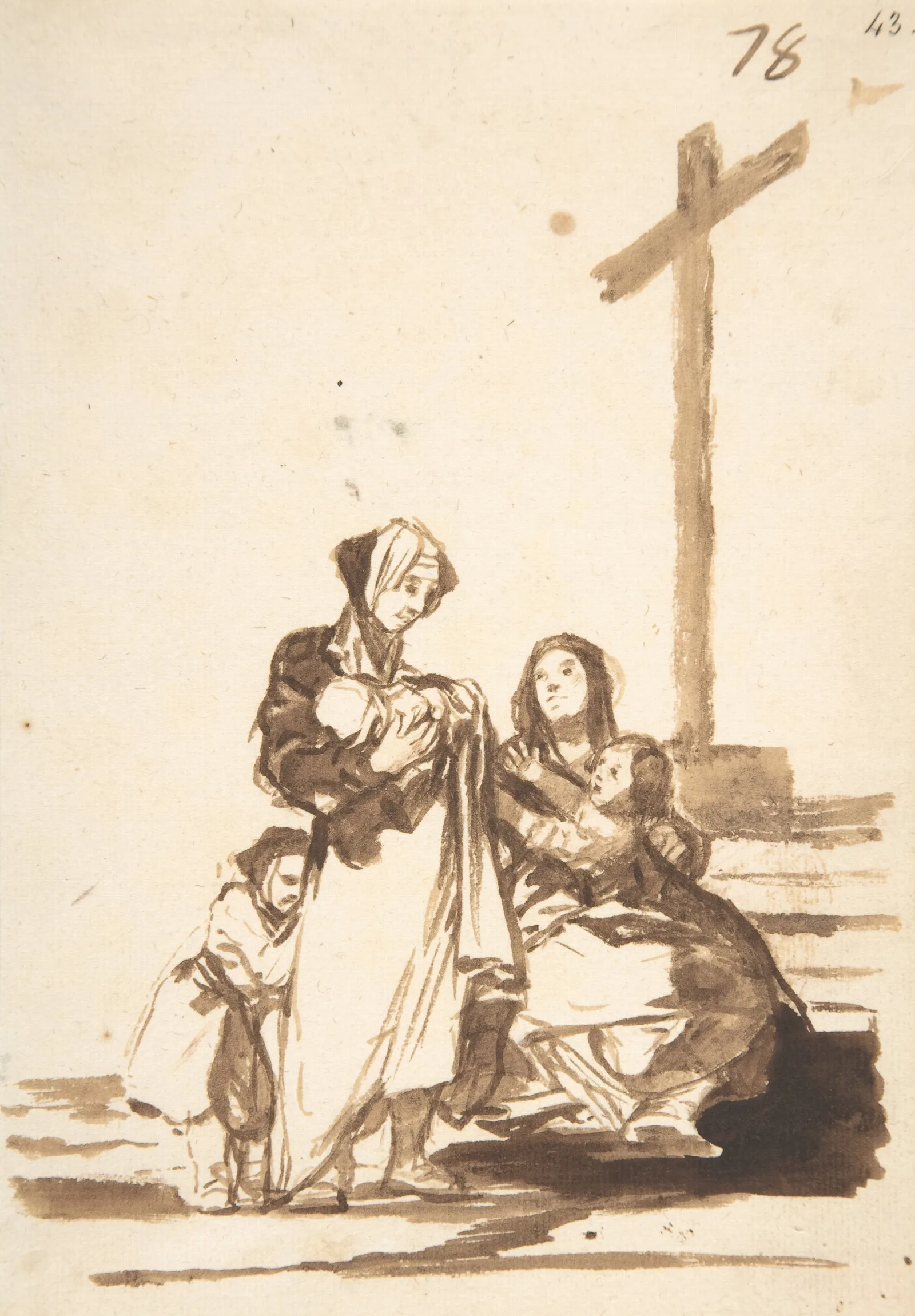 Women And Children Near A Cross Wall Art by Francisco de Goya - Canvas Print