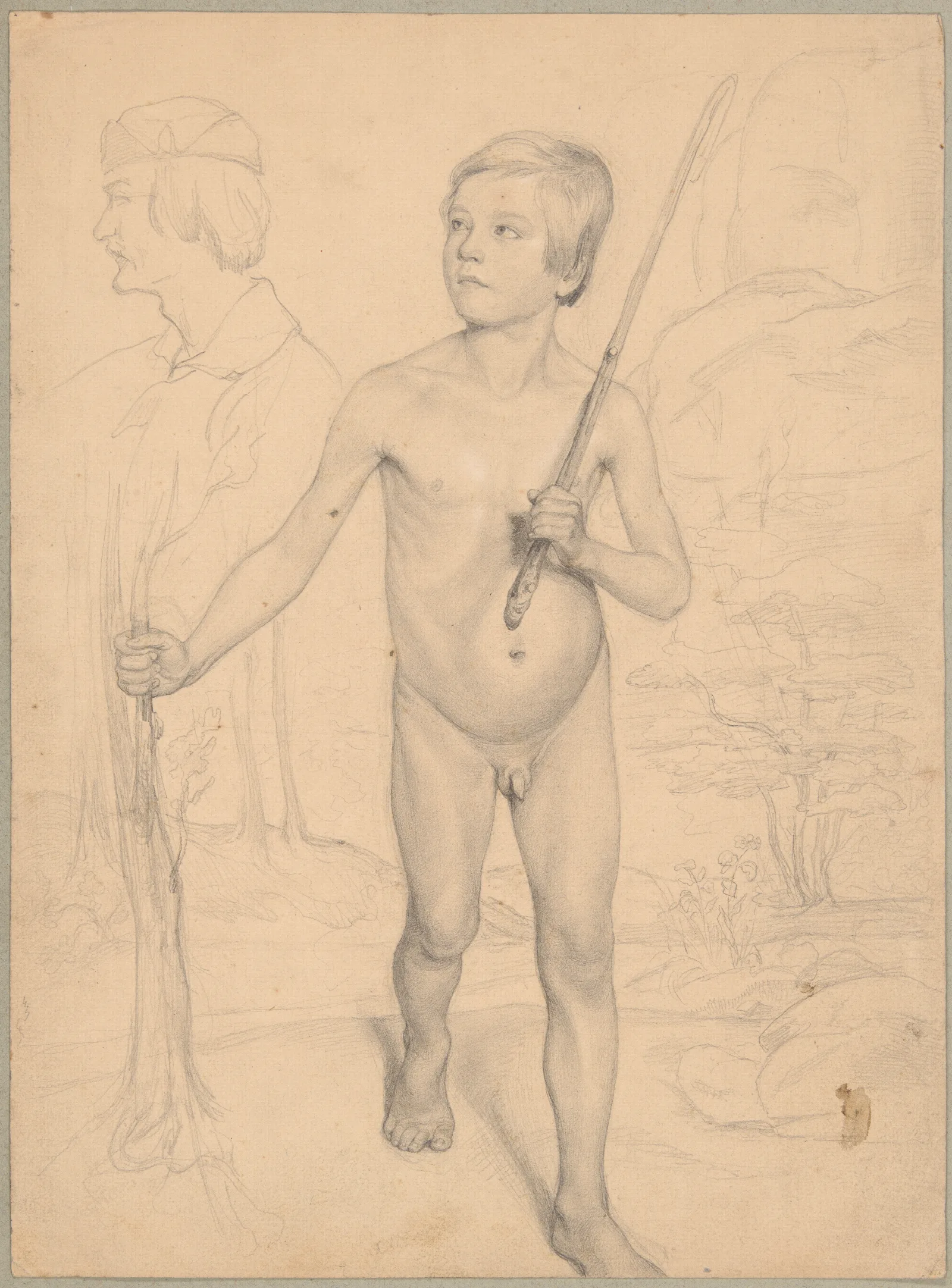 Study Of A Nude Boy Against A Landscape Wall Art by Józef Simmler - Canvas Print