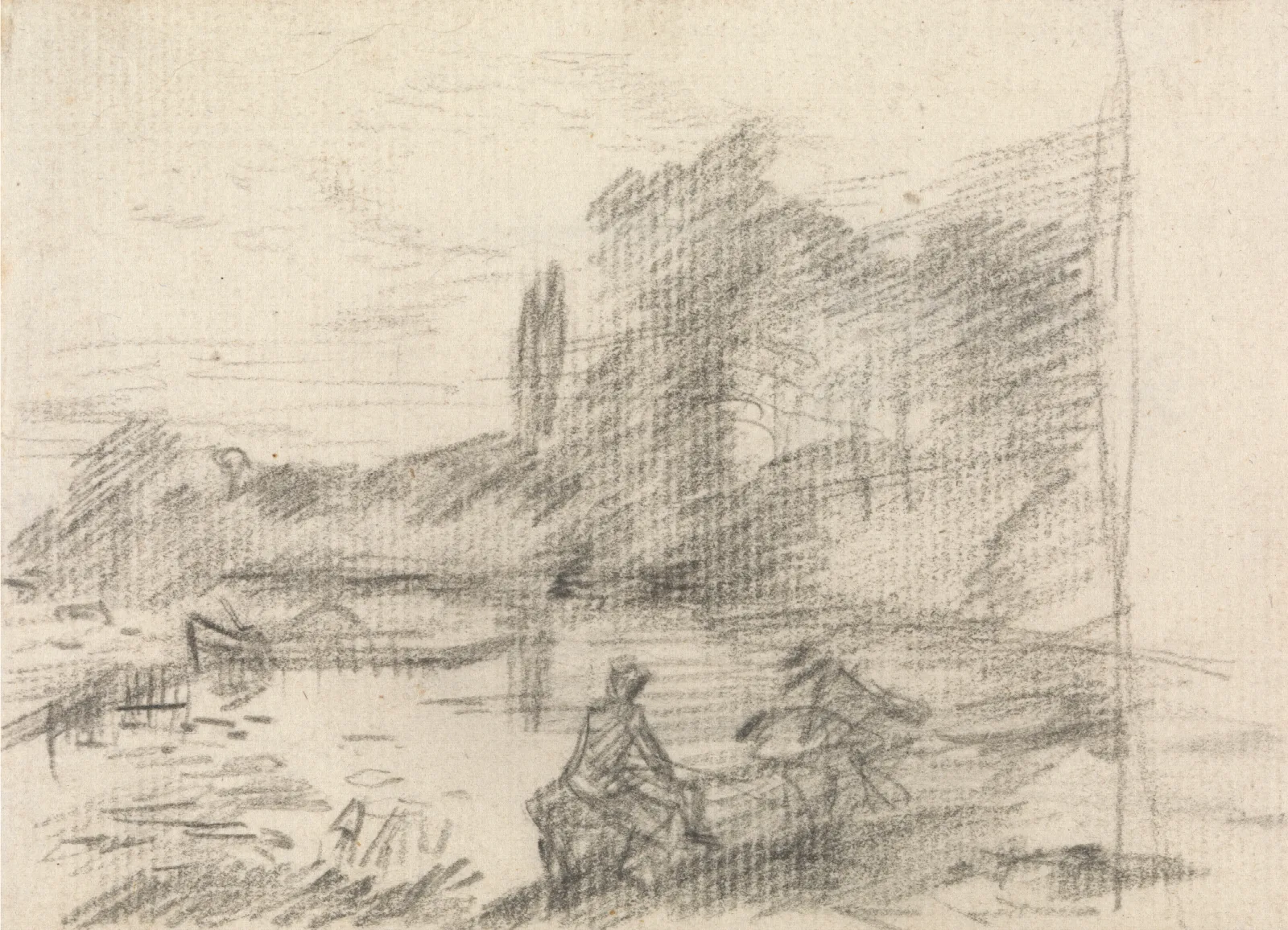 Two Figures By A River Wall Art by John Constable - Canvas Print