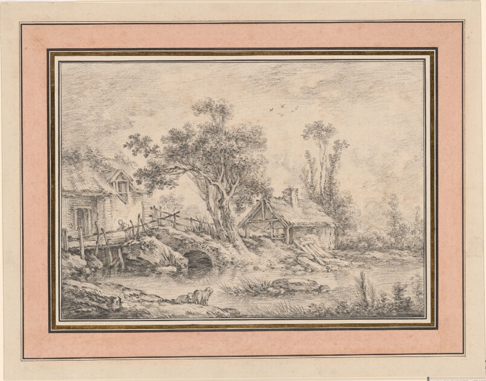 Thatched Mill Cottage And Shed With Two Trees At The Edge Of A Stream Wall Art by François Boucher - Canvas Print