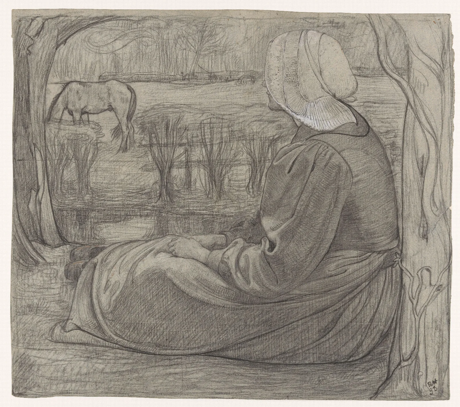Huizer Vrouw Zittend Aan De Waterkant Wall Art by Richard Nicolaüs Roland Holst - Canvas Print