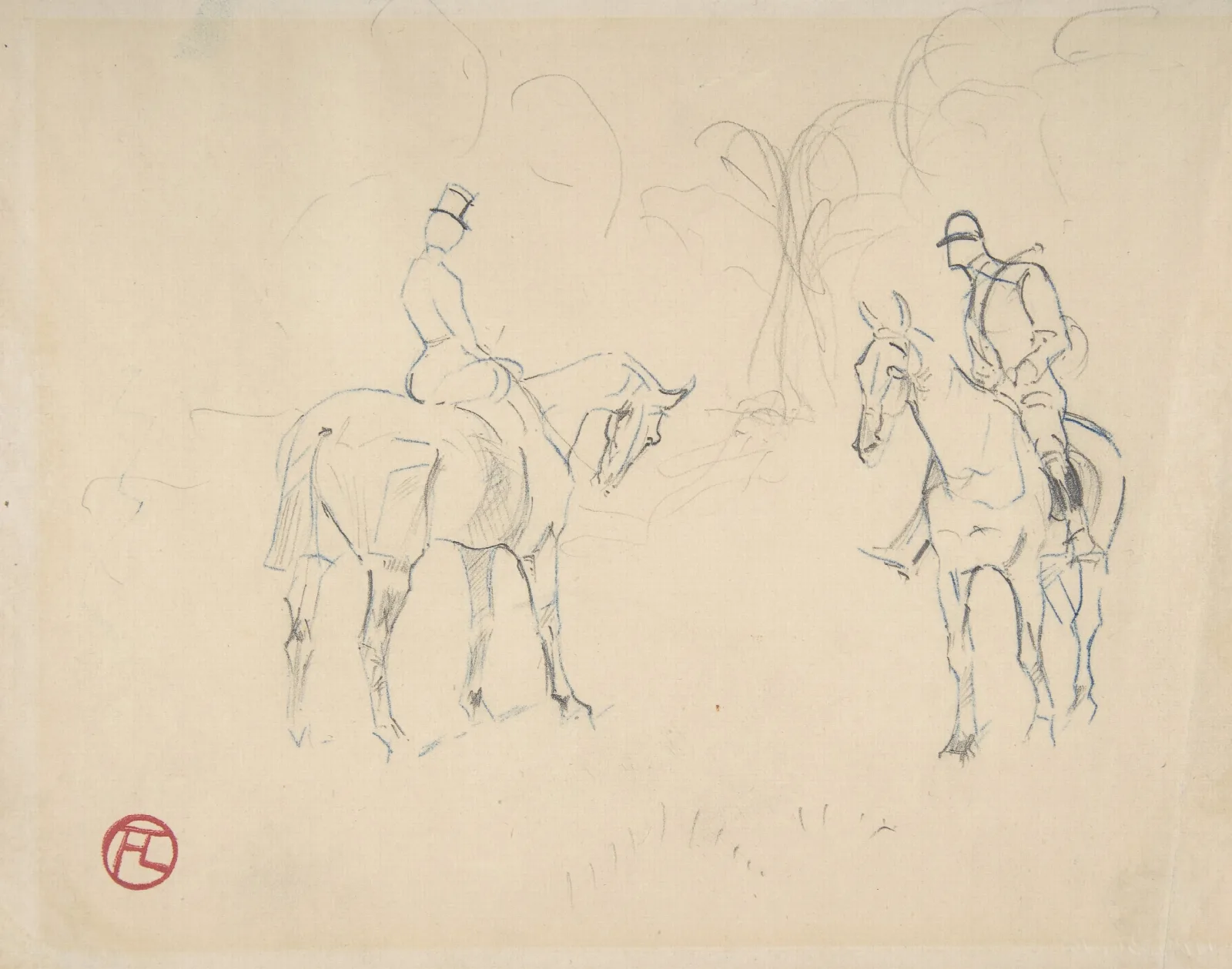 A Woman And A Man On Horseback 2 Wall Art by Henri de Toulouse-Lautrec - Canvas Print