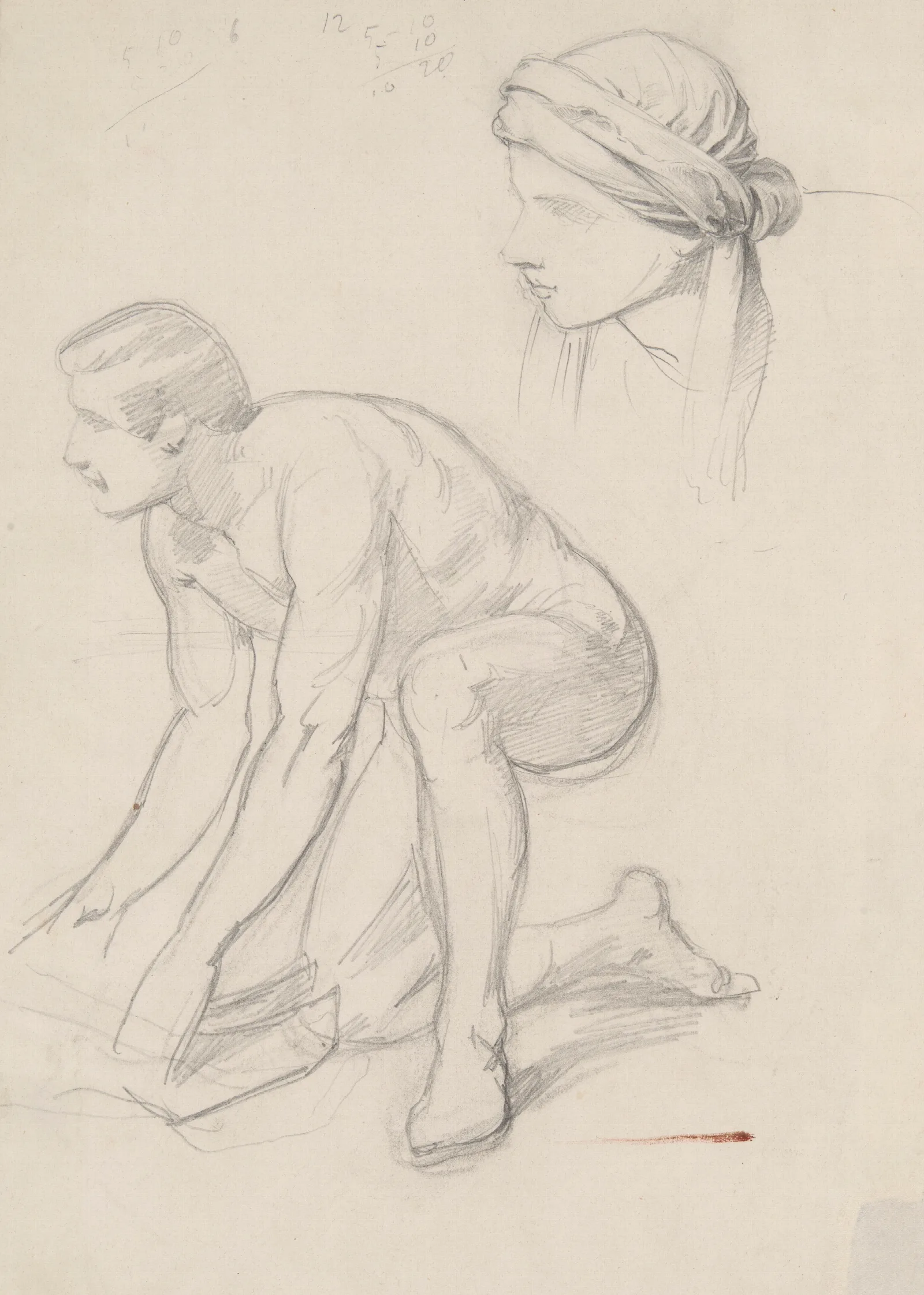 Nude Sketch And Study Of The Head In A Turban For The Figure Of Joseph Of Arimathea To The Painting Entombment Wall Art by Józef Simmler - Canvas Print