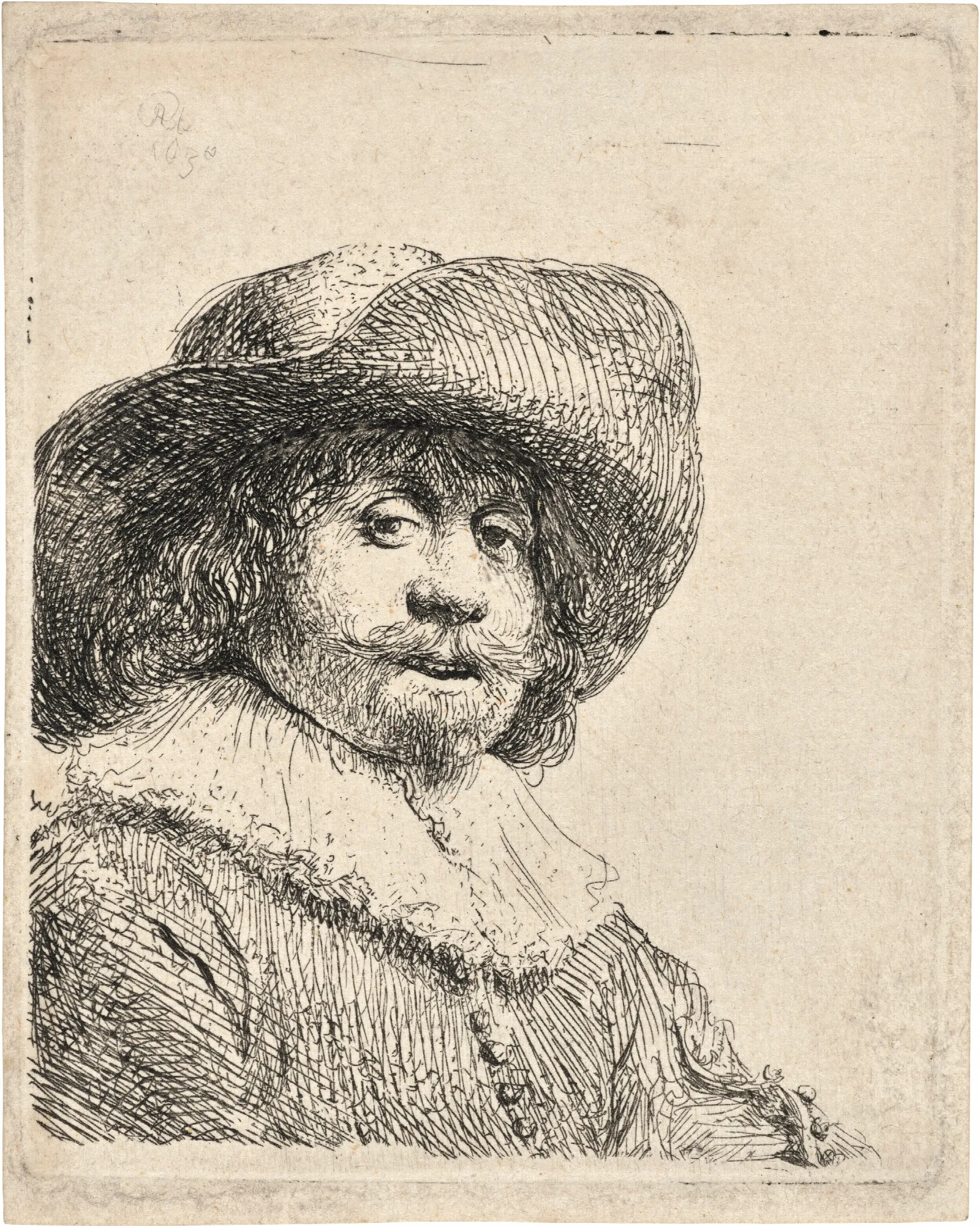 Man In A Broad Brimmed Hat Wall Art by Rembrandt van Rijn - Canvas Print