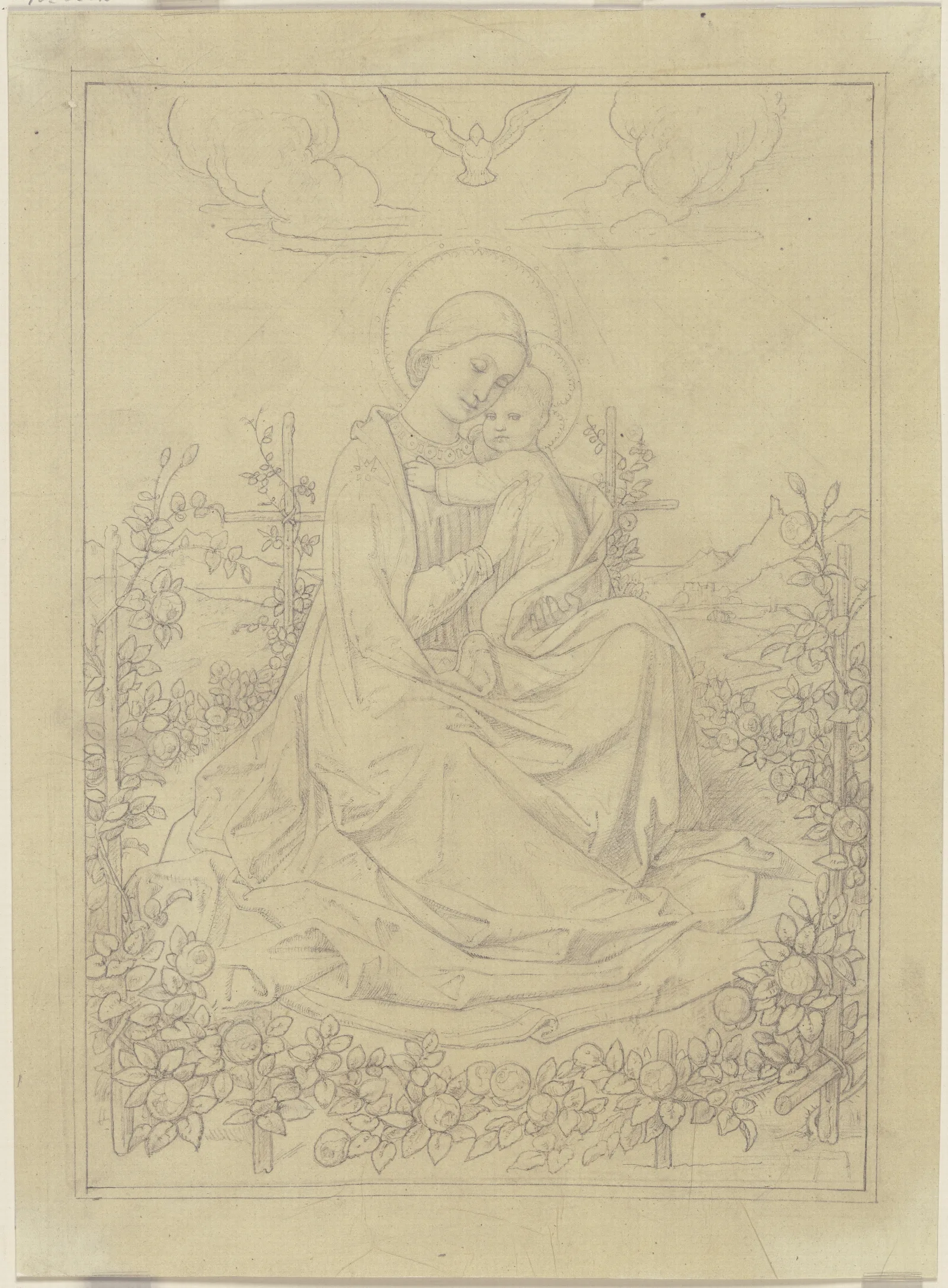 Madonna In The Rose Garden Wall Art by Eduard von Steinle - Canvas Print