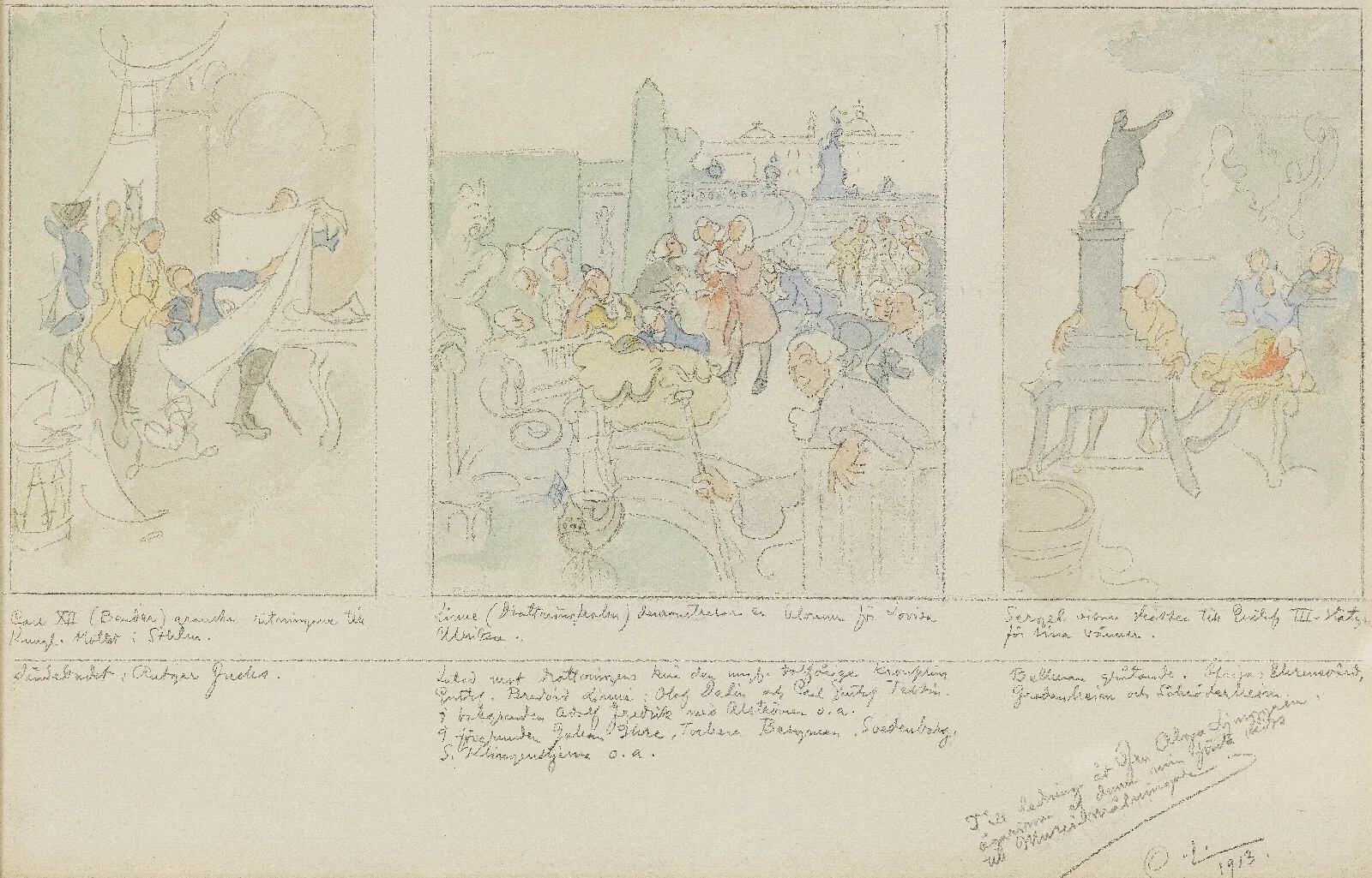 First Proposed Decoration Of The Walls In The Lower Hall Of The National Museum Stockholm Wall Art by Carl Larsson - Canvas Print