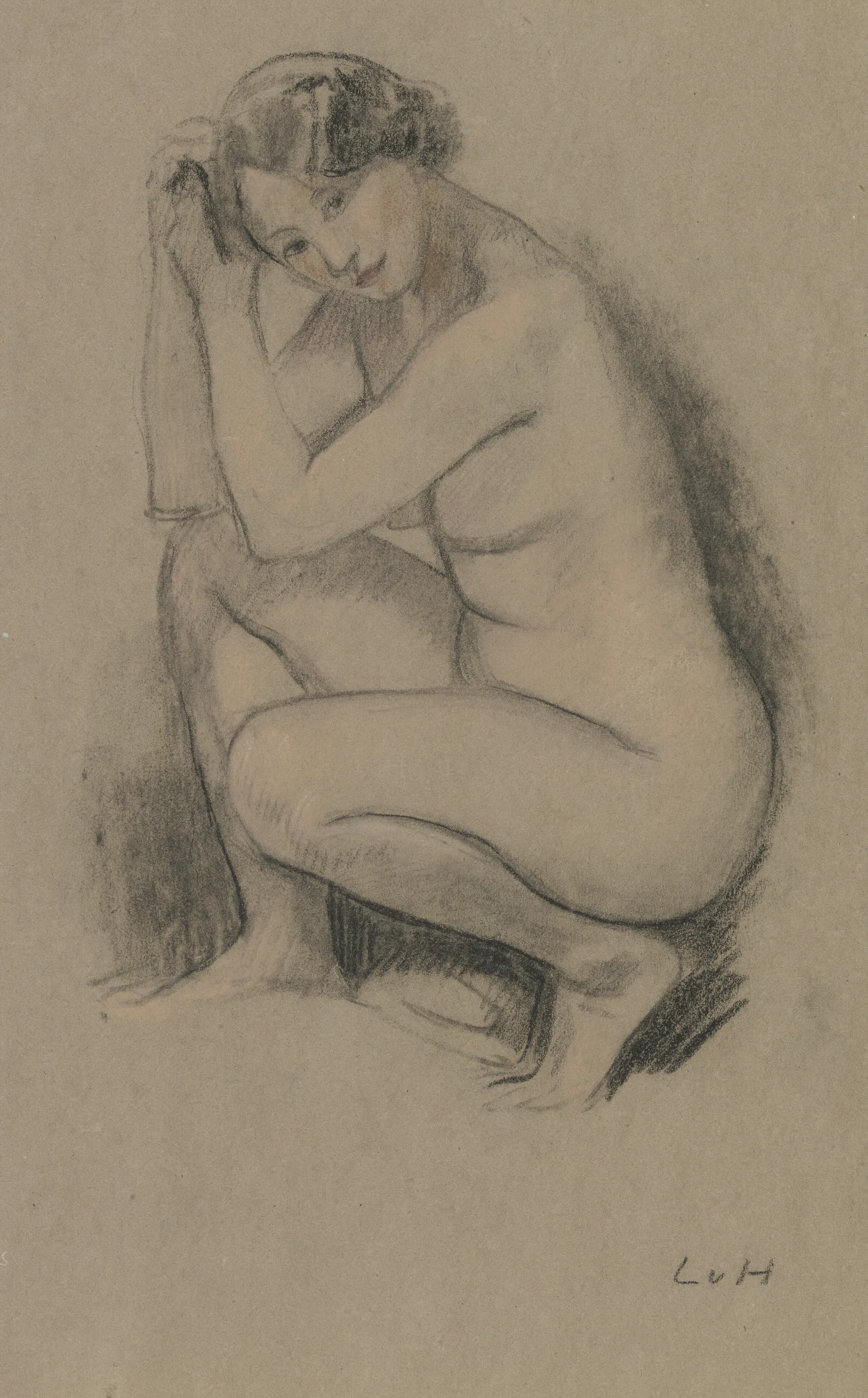Naked Crouching Girl Wall Art by Ludwig von Hofmann - Canvas Print