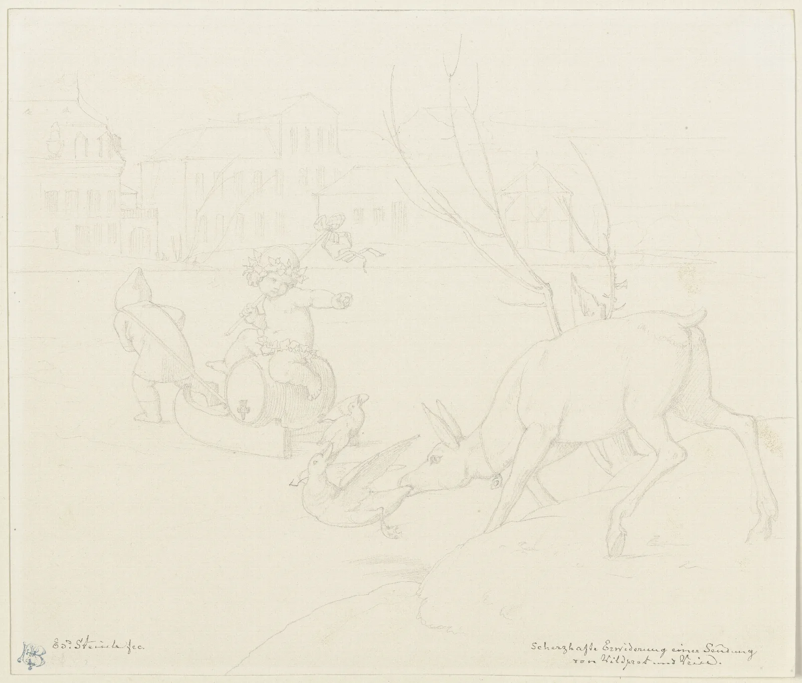 Festzug Gebildet Aus Einem Schlitten Mit Fas Und Bacchusknaben Schnepfe Ente Und Reh Wall Art by Eduard von Steinle - Canvas Print