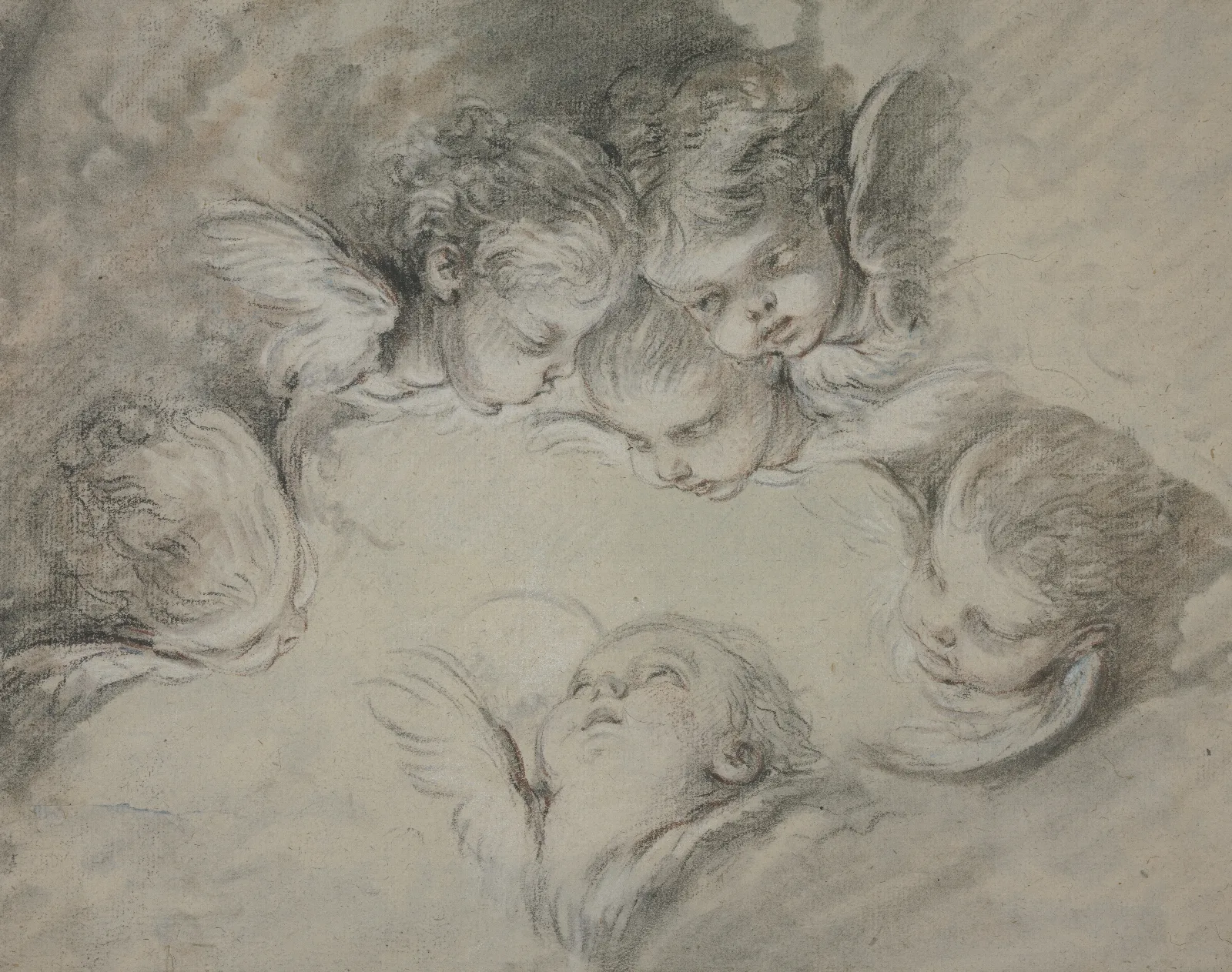 Sechs Engelskopfe In Wolken Wall Art by François Boucher - Canvas Print