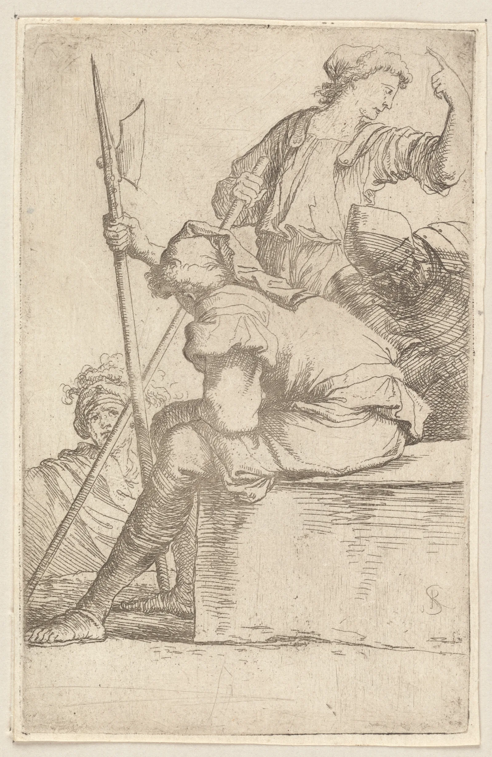 Three Soldiers One Seated On A Square Block Of Stone 2 Wall Art by Salvator Rosa - Canvas Print