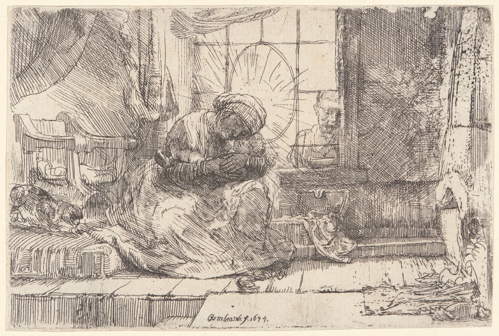 The Virgin And Child With The Cat And Snake Wall Art by Rembrandt van Rijn - Canvas Print